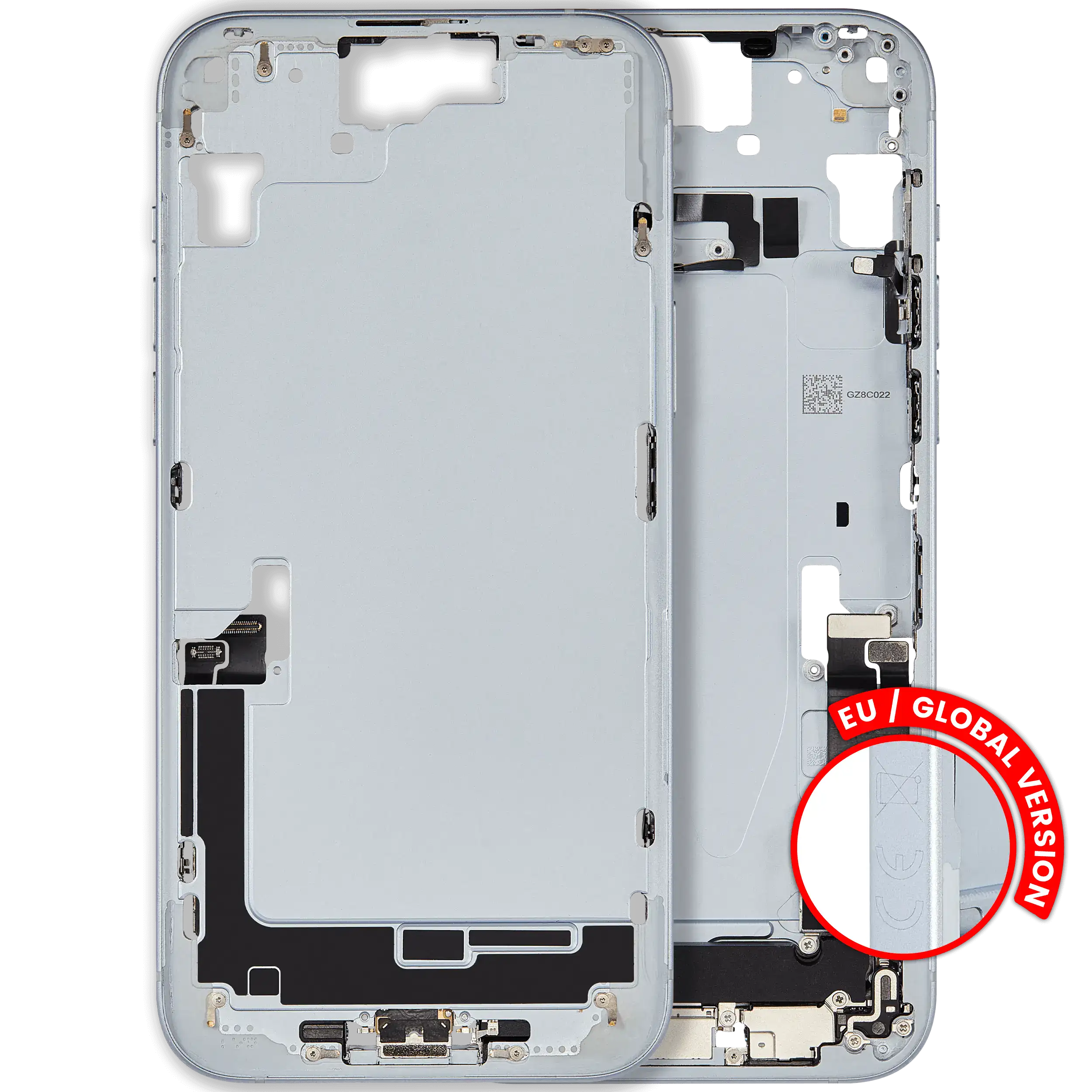 Midframe/Frame with Charging Port Flex and Small Parts for iPhone 15 Plus (EU/Global Version) (Used OEM, Grade A) (Blue)
