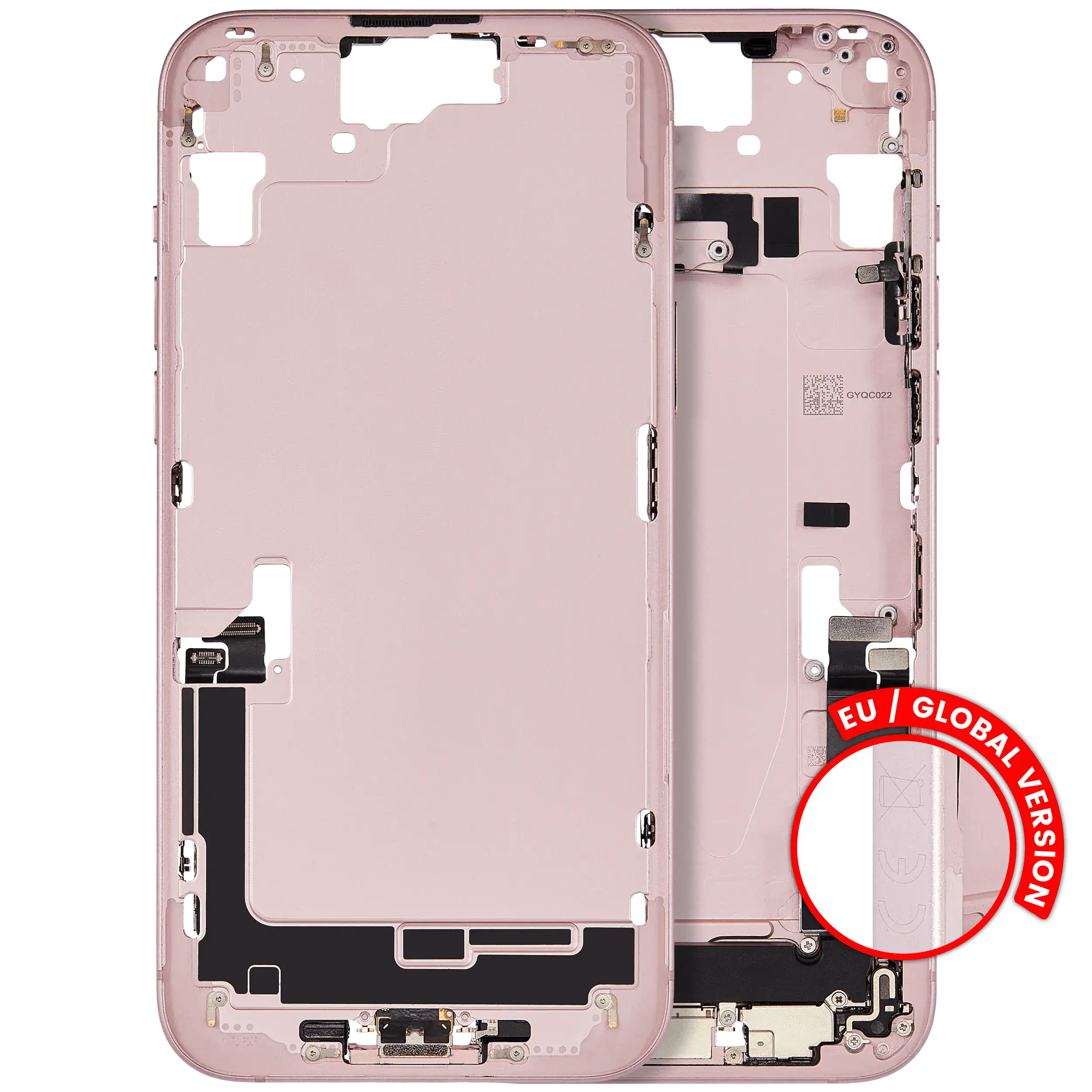 Midframe/Frame with Charging Port Flex and Small Parts for iPhone 15 Plus (EU/Global Version) (Used OEM Pull, Quality A) Pink