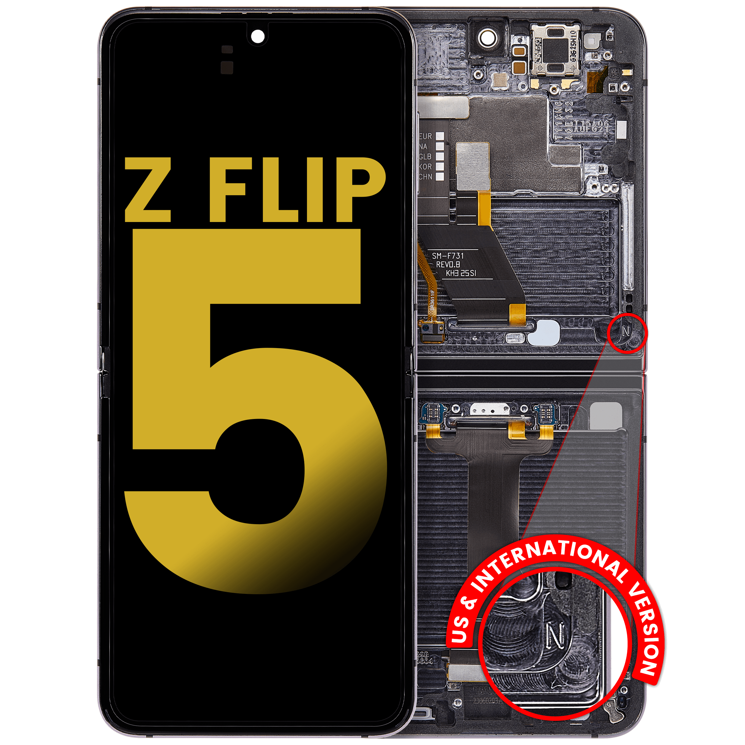 Innen OLED-Display mit Rahmen für Samsung Galaxy Z Flip 5 Refurbished Graphite