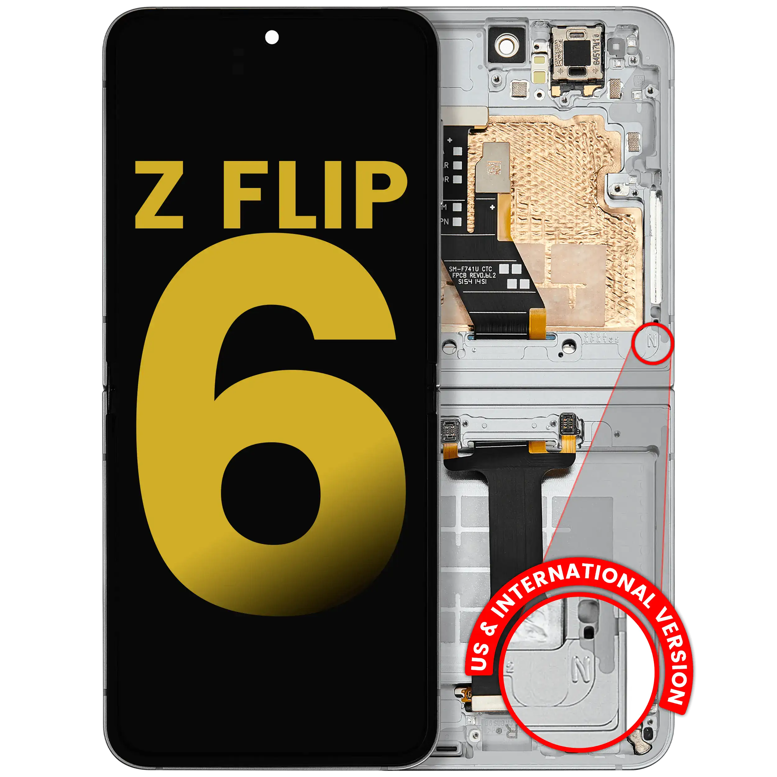 Inner OLED-Display mit Rahmen Compatible für Samsung Galaxy Z Flip 6 (F741) (US & International) (Refurbished) (Weiß)