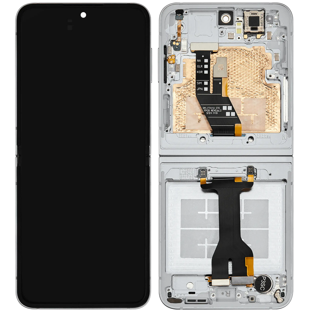 Inner OLED-Display mit Rahmen Compatible für Samsung Galaxy Z Flip 6 (F741) (US & International) (Refurbished) (Weiß)
