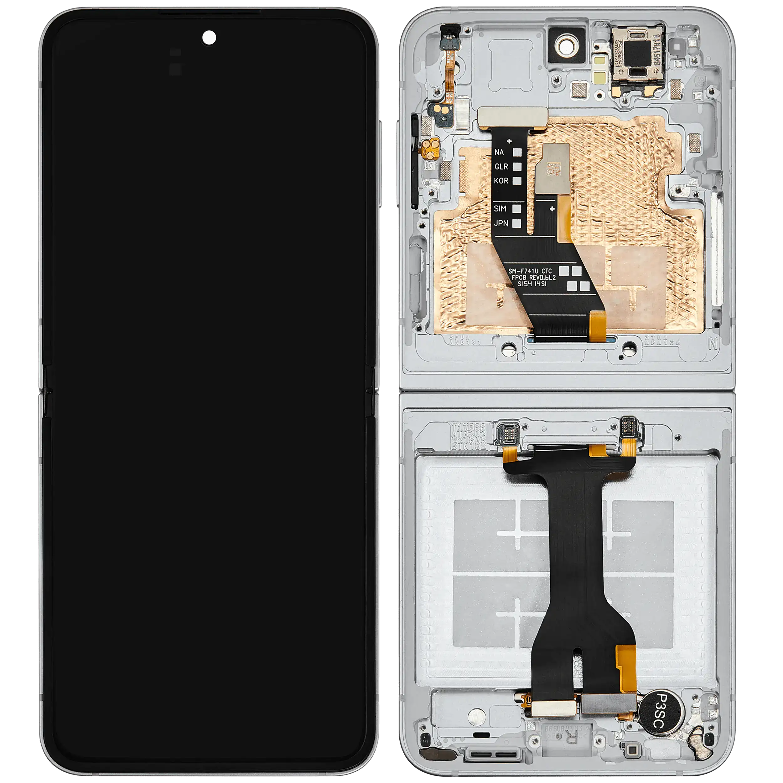 Inner OLED-Display mit Rahmen Compatible für Samsung Galaxy Z Flip 6 (F741) (US & International) (Refurbished) (Weiß)