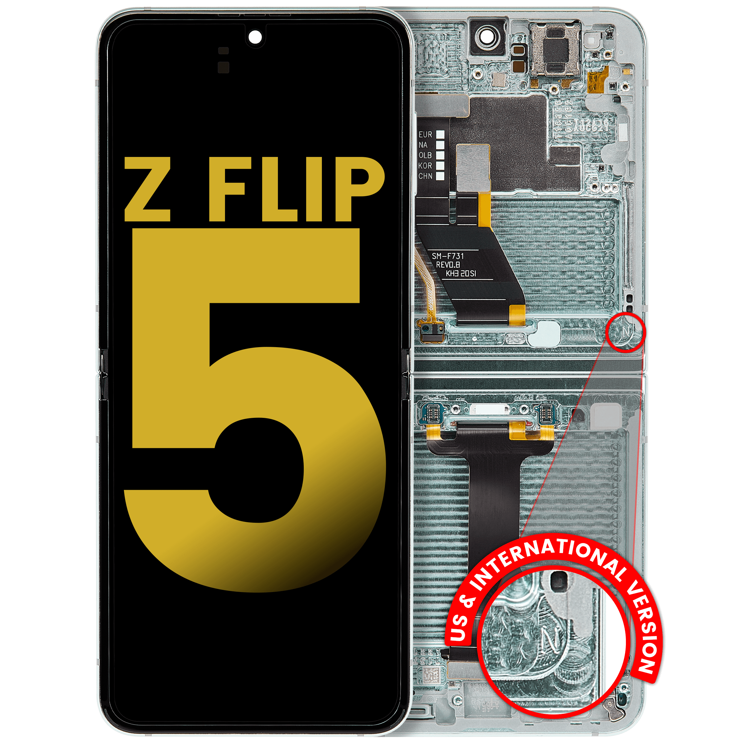 Internal OLED Display with Frame for Samsung Galaxy Z Flip 5 5G (US & International) (Refurbished) (Mint)