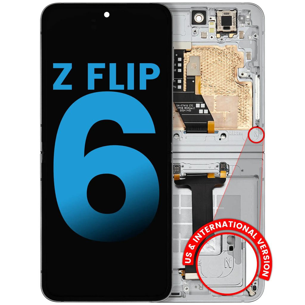 Inner OLED-Display mit Rahmen Compatible für Samsung Galaxy Z Flip 6 5G (F741) (US & International) (Aftermarket) (Weiß)