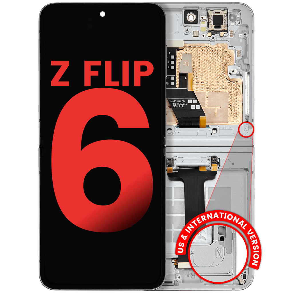 Inner OLED-Display mit Rahmen Compatible für Samsung Galaxy Z Flip 6 5G (F741) (US & International) (Aftermarket Plus) (Weiß)