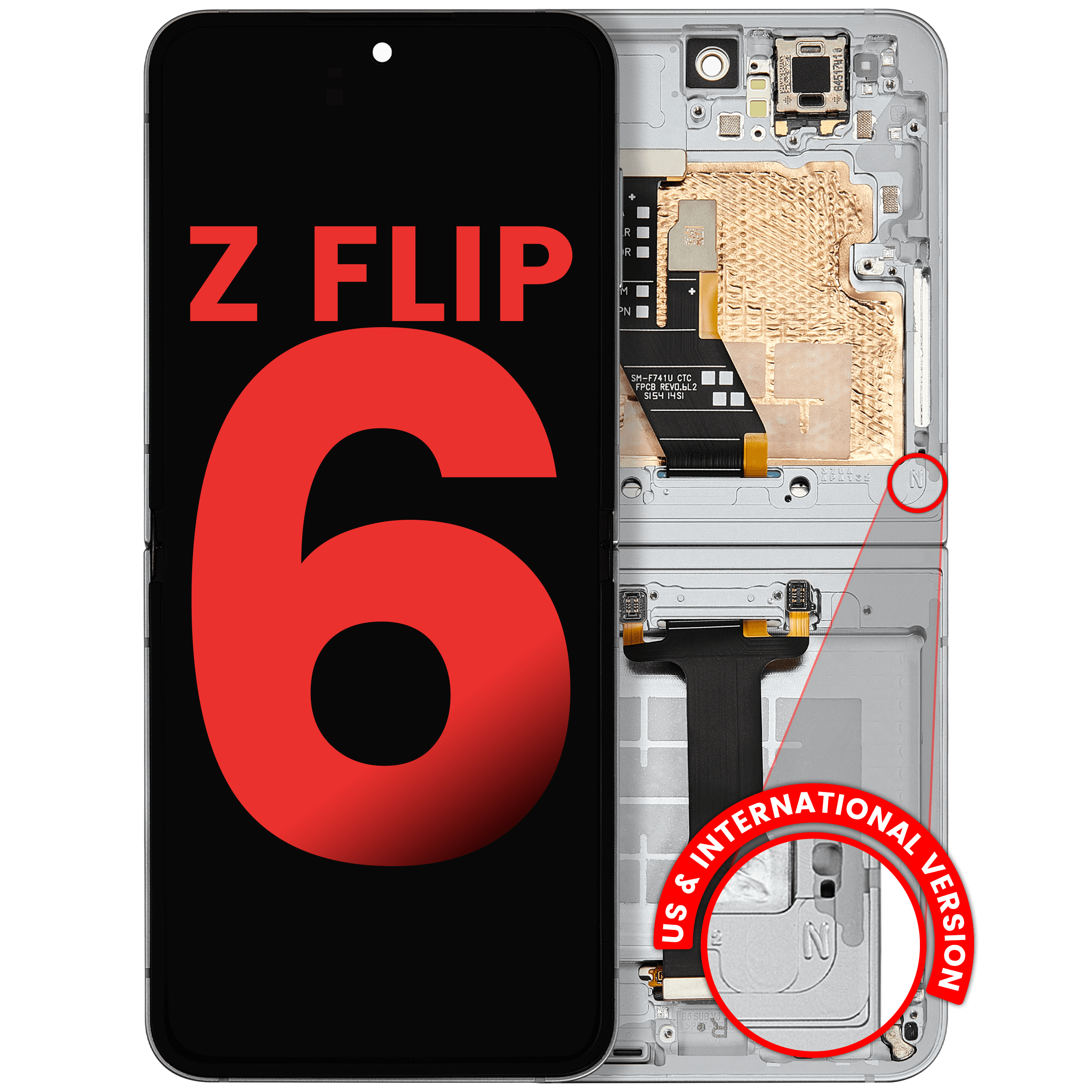 Inner OLED-Display mit Rahmen Compatible für Samsung Galaxy Z Flip 6 5G (F741) (US & International) (Aftermarket Plus) (Weiß)