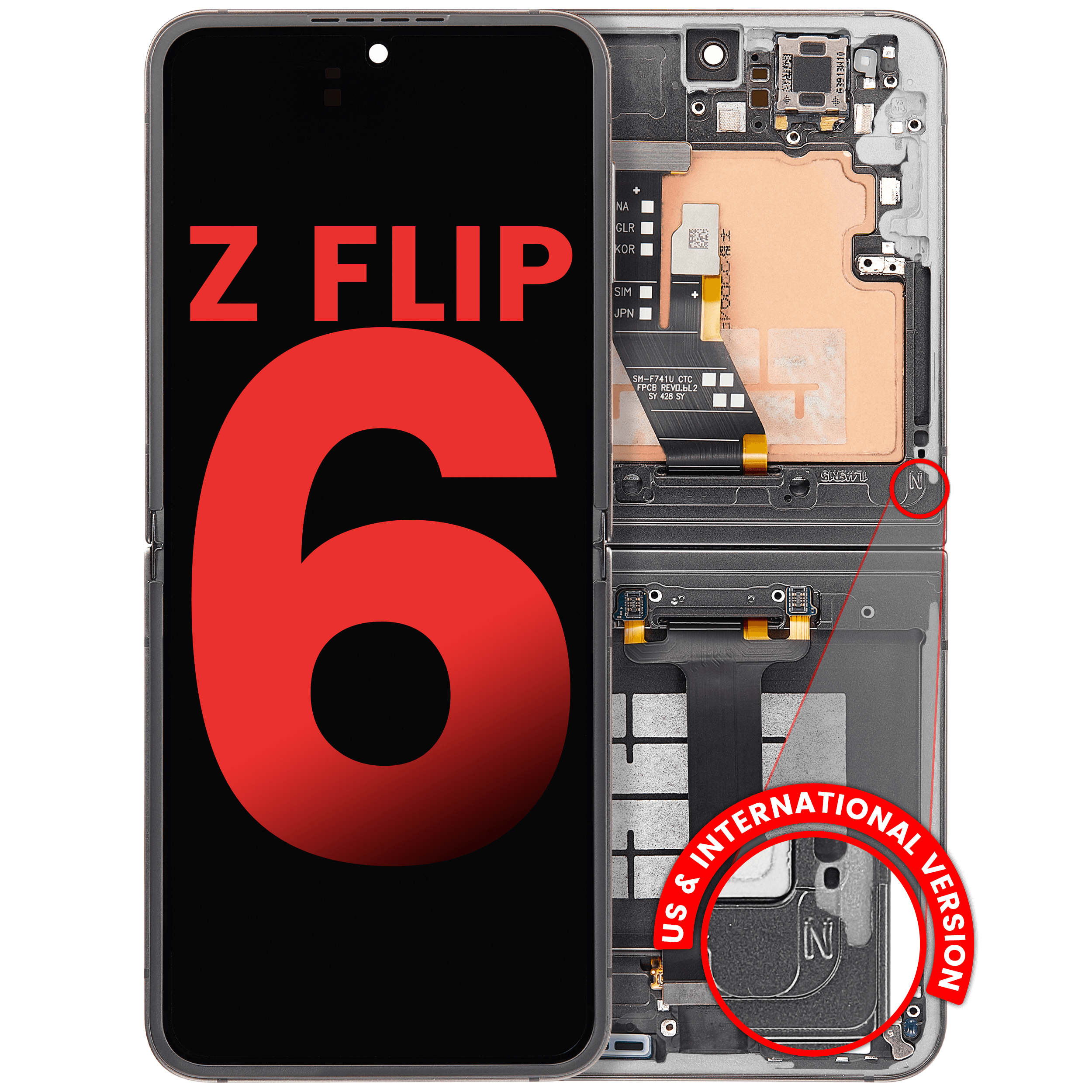 Samsung Galaxy Z Flip 6 5G Innen-OLED mit Rahmen Aftermarket Plus Silver Shadow