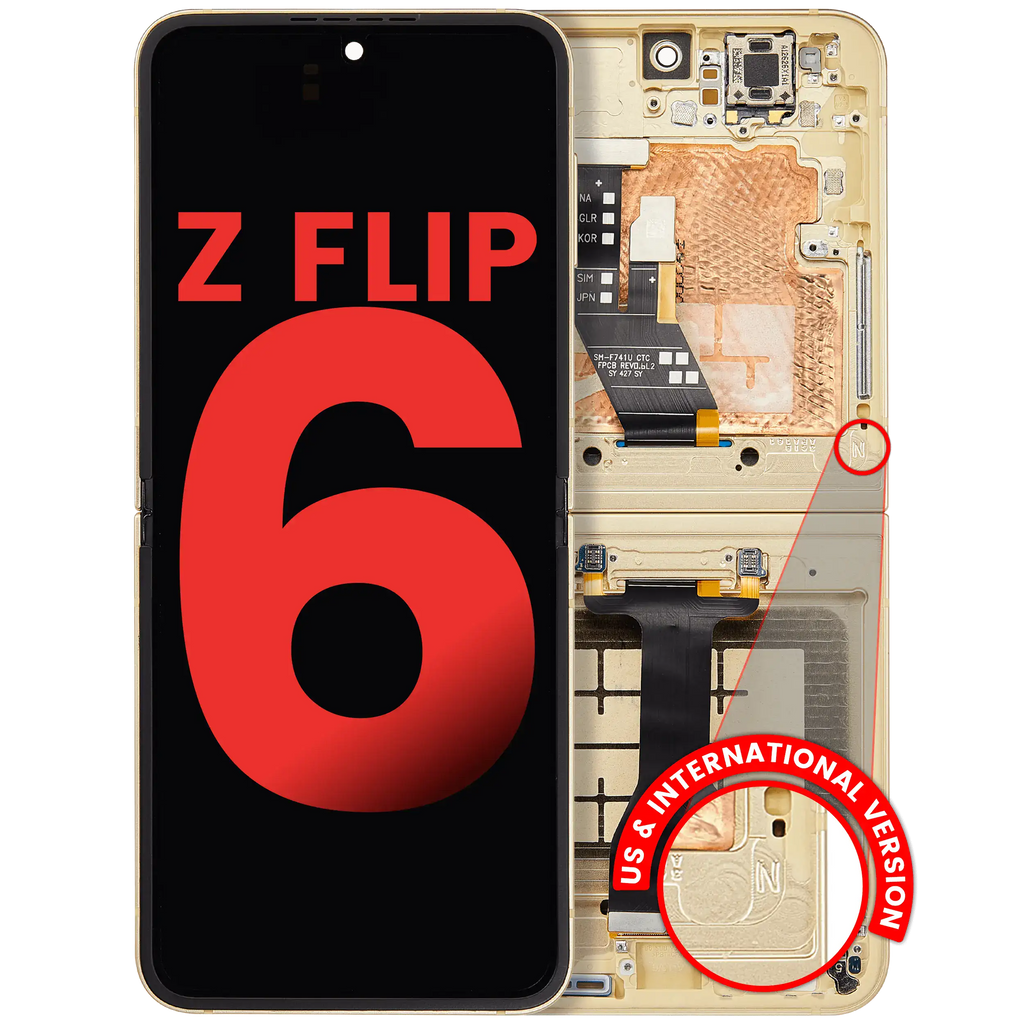 Inner OLED-Display mit Rahmen für Samsung Galaxy Z Flip 6 Gelb Aftermarket Plus