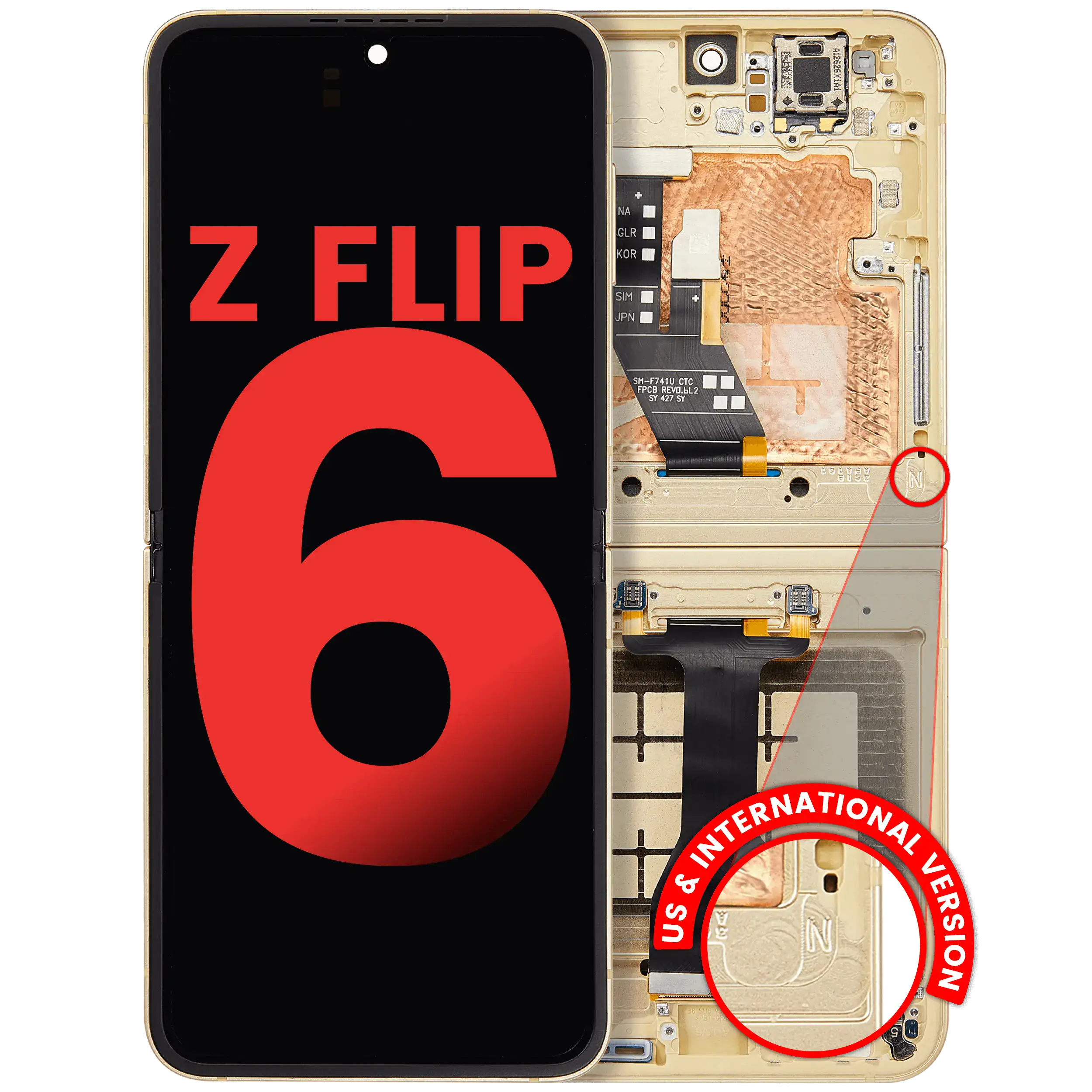 Inner OLED-Display mit Rahmen für Samsung Galaxy Z Flip 6 Gelb Aftermarket Plus