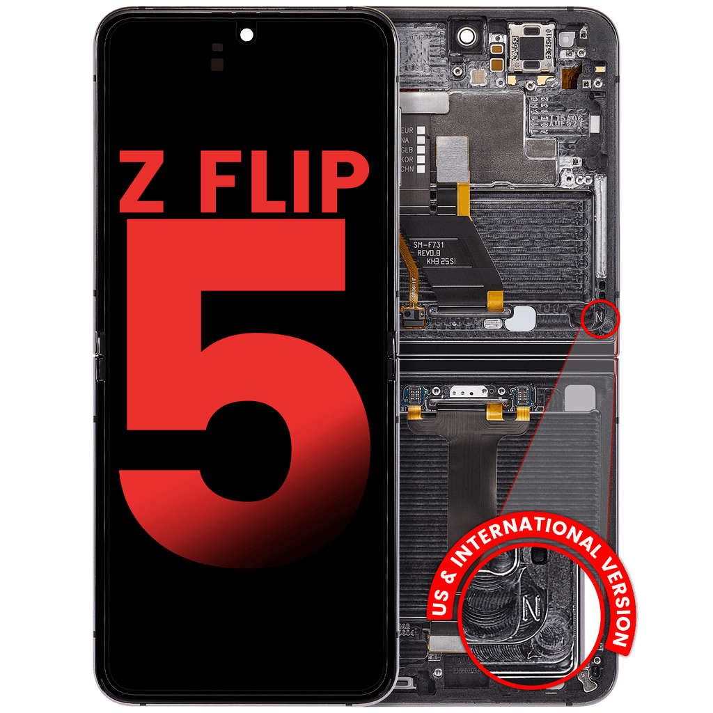 Inner OLED-Display mit Rahmen Compatible für Samsung Galaxy Z Flip 5 5G (F731) (US & International) (Aftermarket Plus) (Grau)