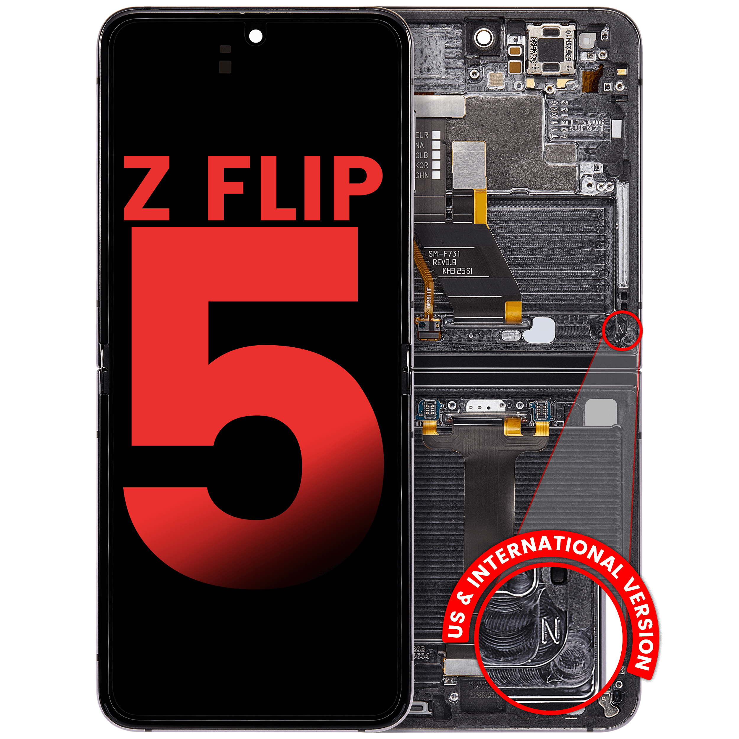 Inner OLED-Display mit Rahmen Compatible für Samsung Galaxy Z Flip 5 5G (F731) (US & International) (Aftermarket Plus) (Grau)