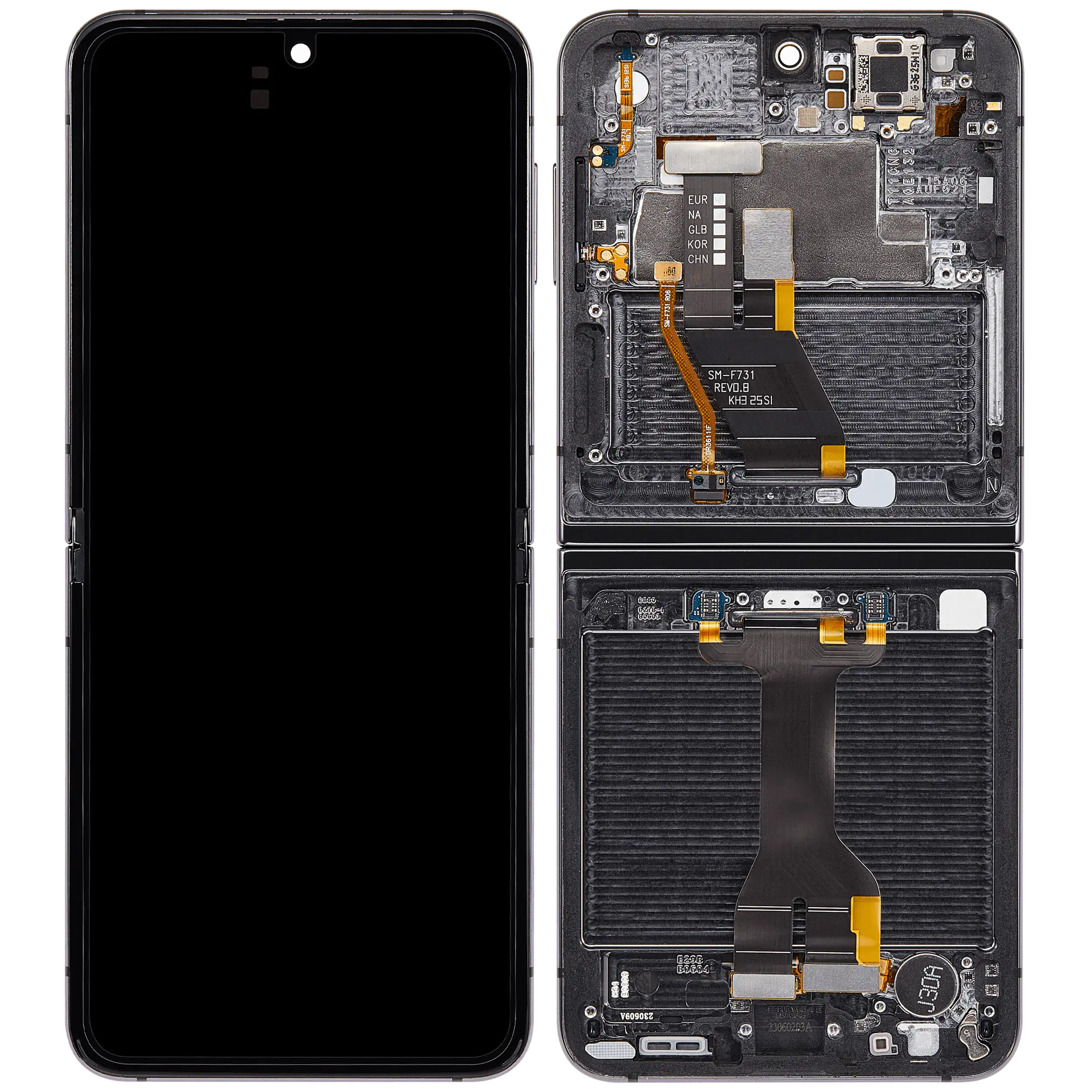 Inner OLED-Display mit Rahmen Compatible für Samsung Galaxy Z Flip 5 5G (F731) (US & International) (Aftermarket Plus) (Grau)