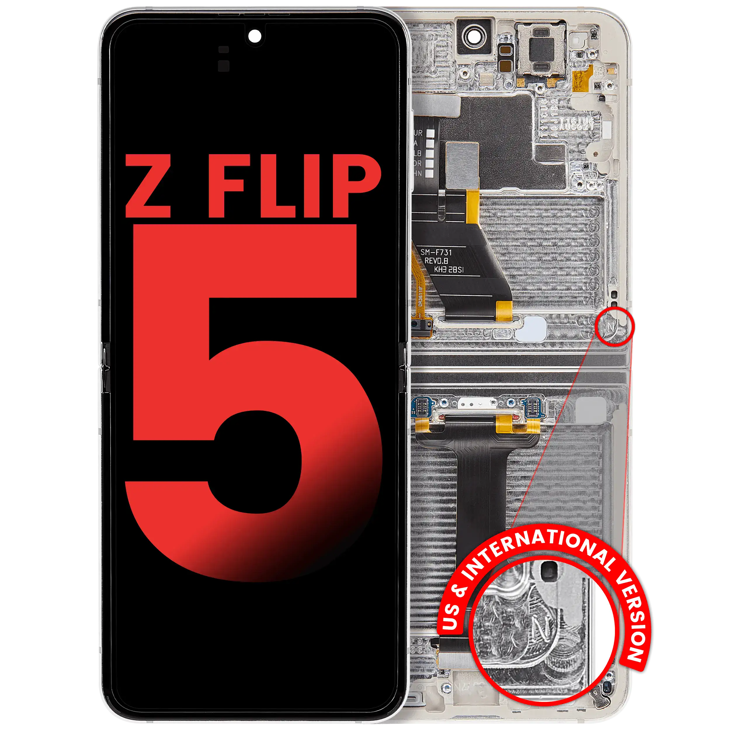 Samsung Galaxy Z Flip 5 Inneres OLED-Display mit Rahmen Cream Aftermarket Plus