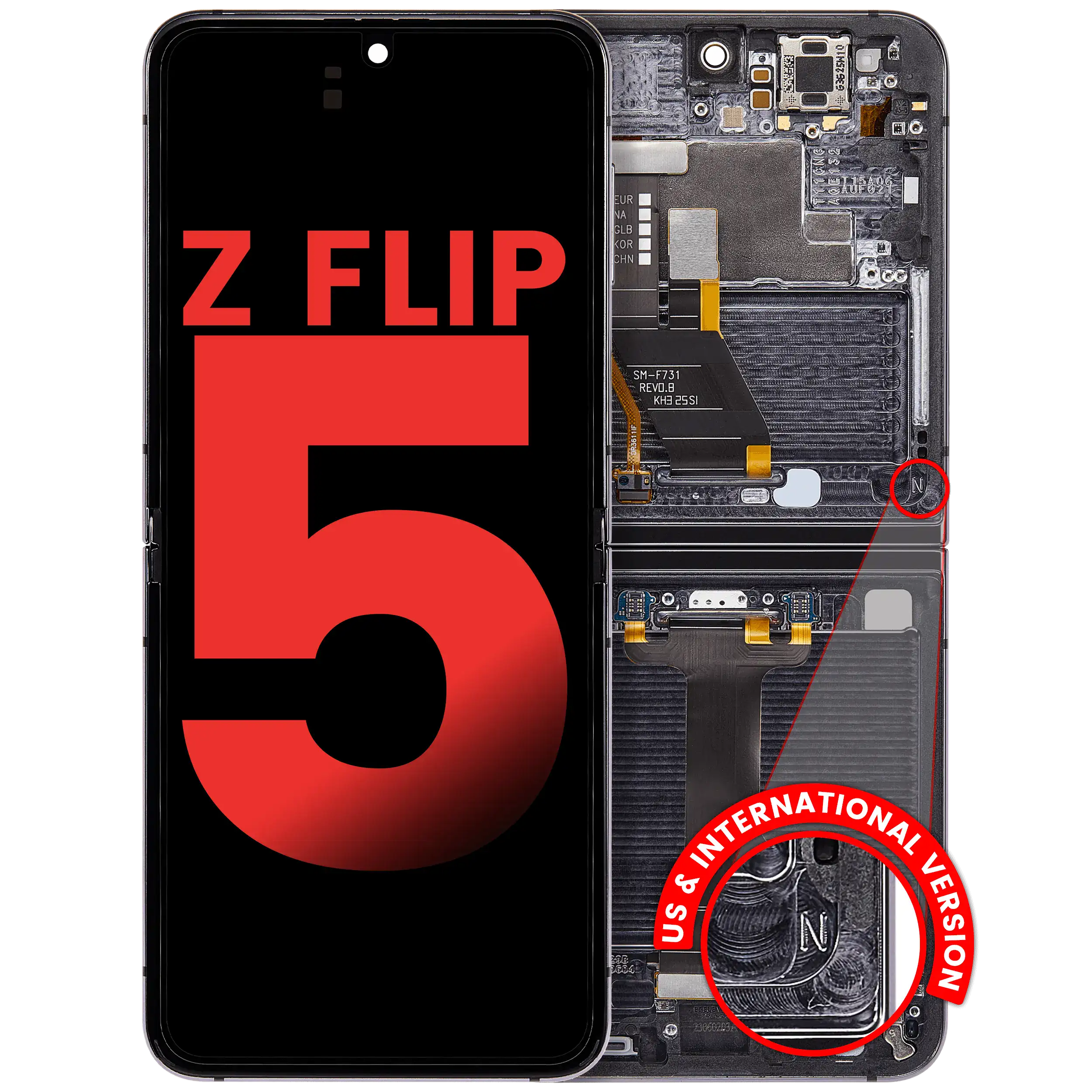 Internal OLED Display with Frame compatible with Samsung Galaxy Z Flip 5 5G (F731) - Aftermarket Plus - Graphite