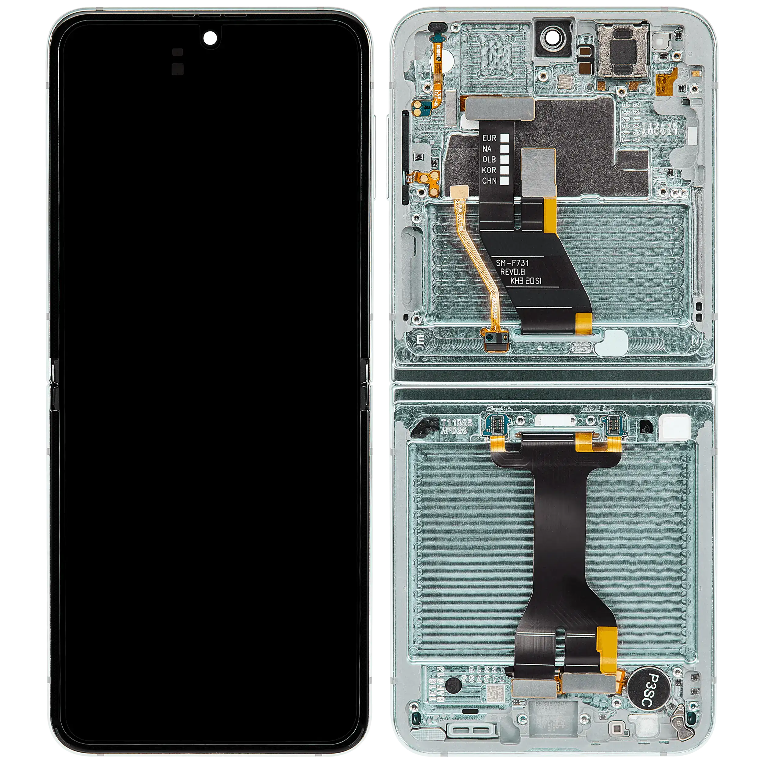Inner OLED-Display mit Rahmen Compatible für Samsung Galaxy Z Flip 5 5G (F731) (US & International) (Aftermarket Plus) (Grün)