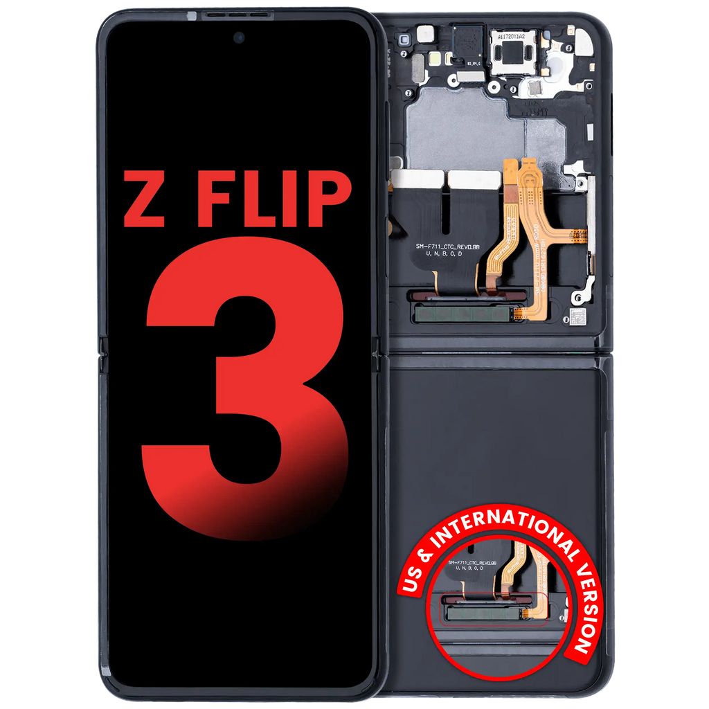 Inner OLED Display with Frame for Samsung Galaxy Z Flip 3 5G (F711) (Aftermarket Plus) Phantom Black