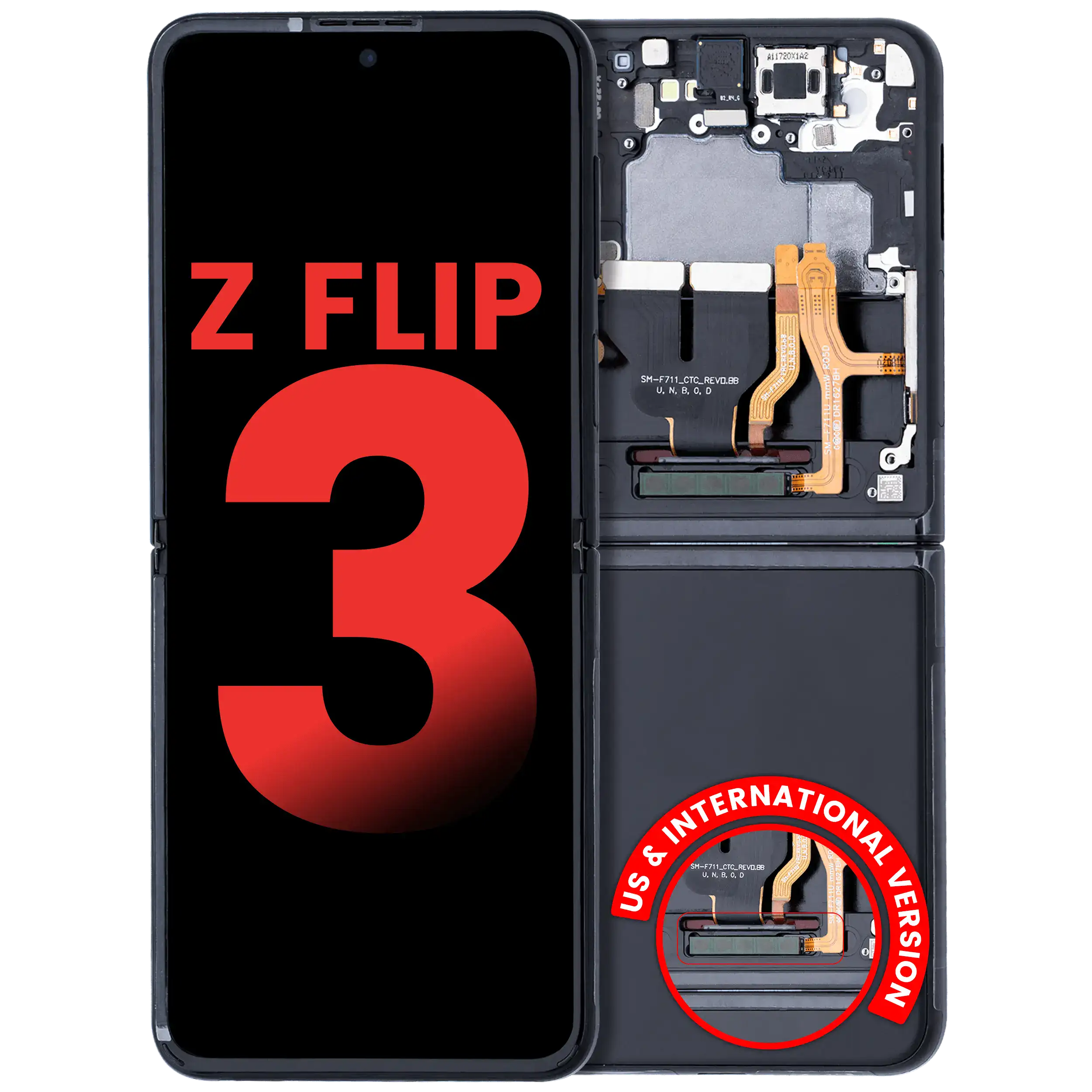 Inneres OLED-Display Rahmen Samsung Z Flip 3 5G Phantom Black (Aftermarket Plus)