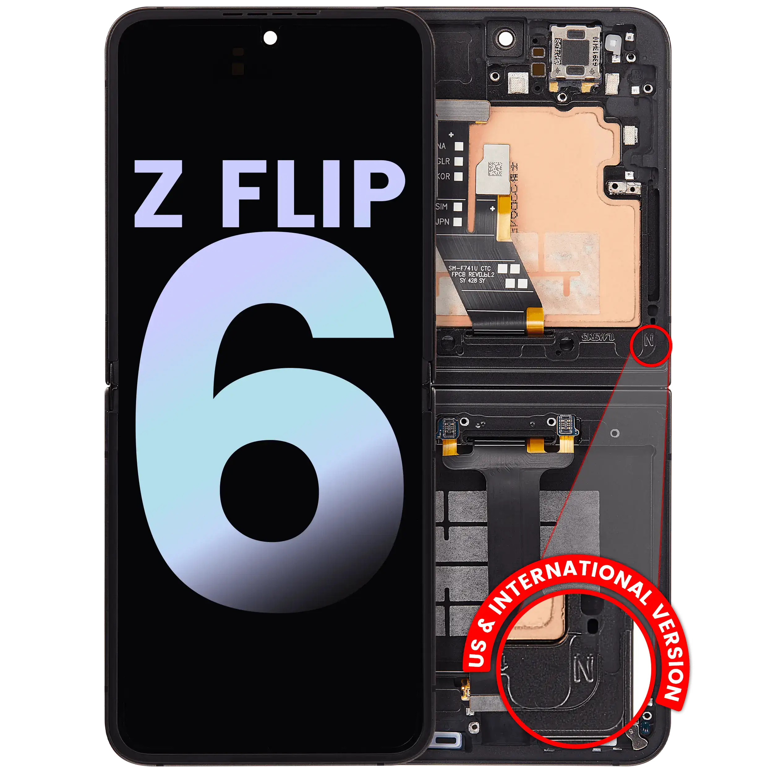 Inneres OLED-Bauteil mit Rahmen für Samsung Z Flip 6 5G (Service Pack) (Schwarz)