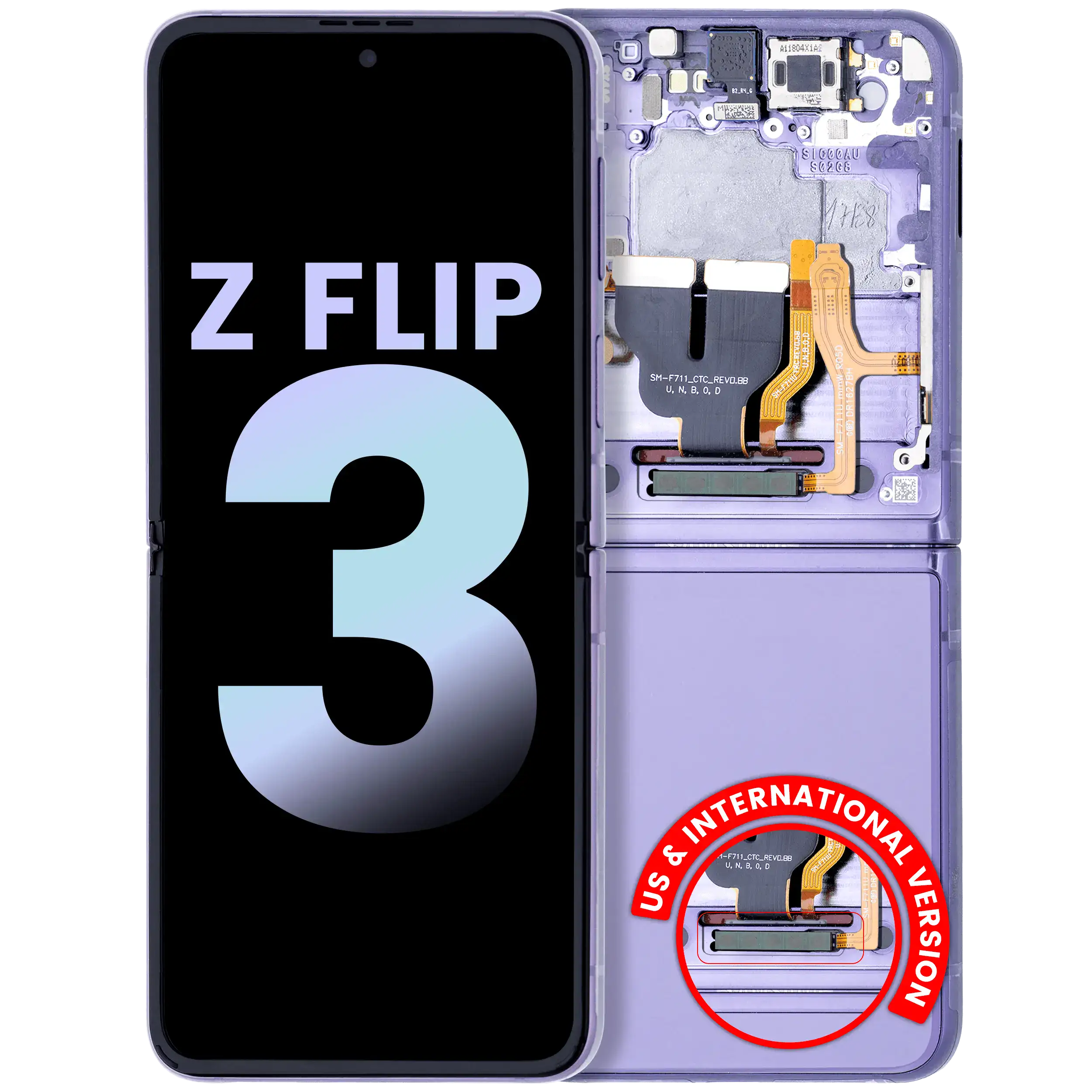Inner OLED Assembly with Frame for Samsung Galaxy Z Flip 3 5G (US & International) (Service Pack) (Lavender)