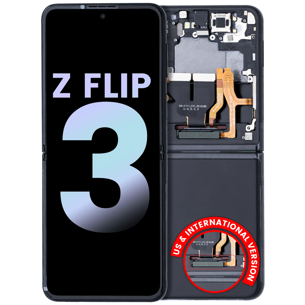 OLED-Display mit Rahmen für Samsung Galaxy Z Flip 3 5G Svc Pack Phantom Black