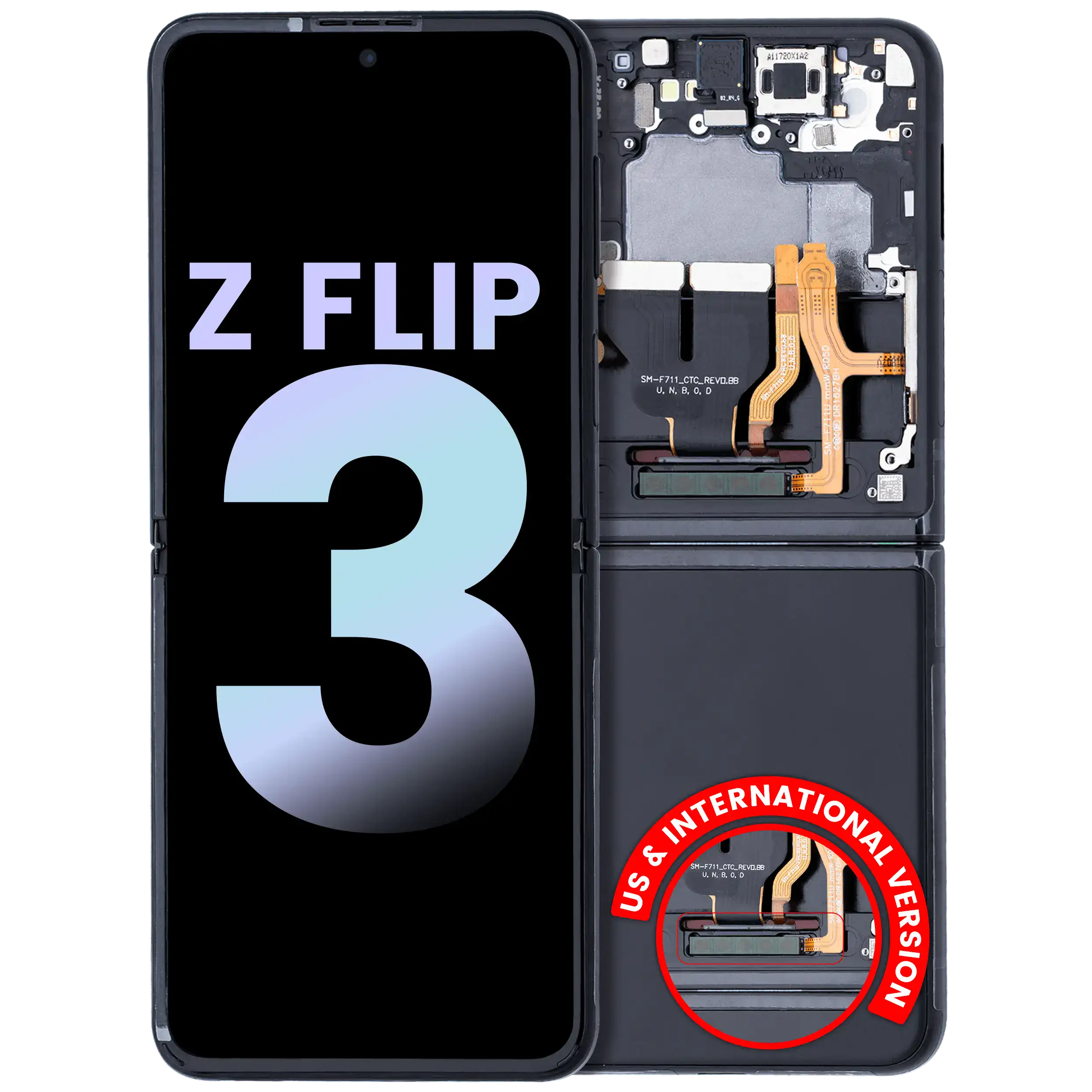 OLED-Display mit Rahmen für Samsung Galaxy Z Flip 3 5G Svc Pack Phantom Black