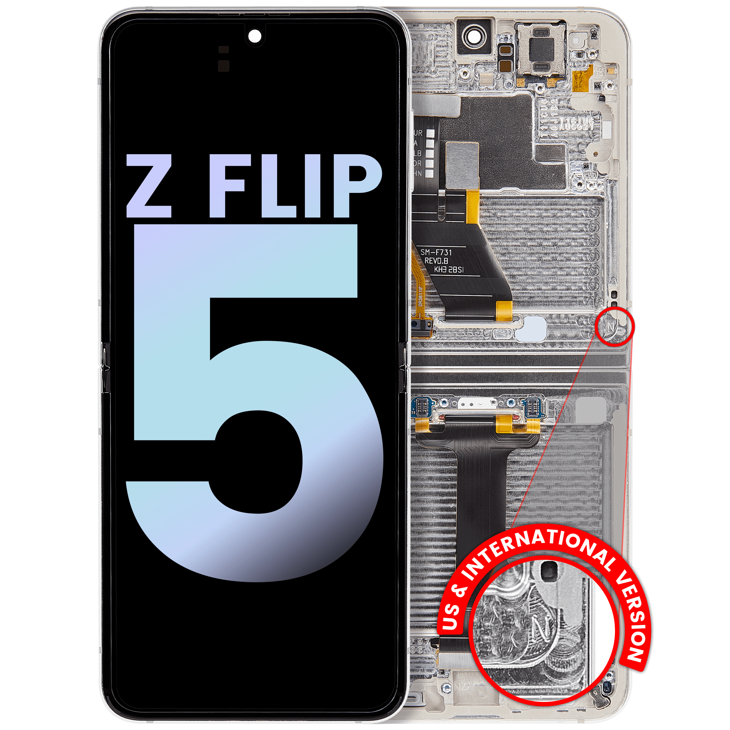 Inner OLED-Display mit Rahmen für Samsung Galaxy Z Flip 5 (Service Pack) Creme