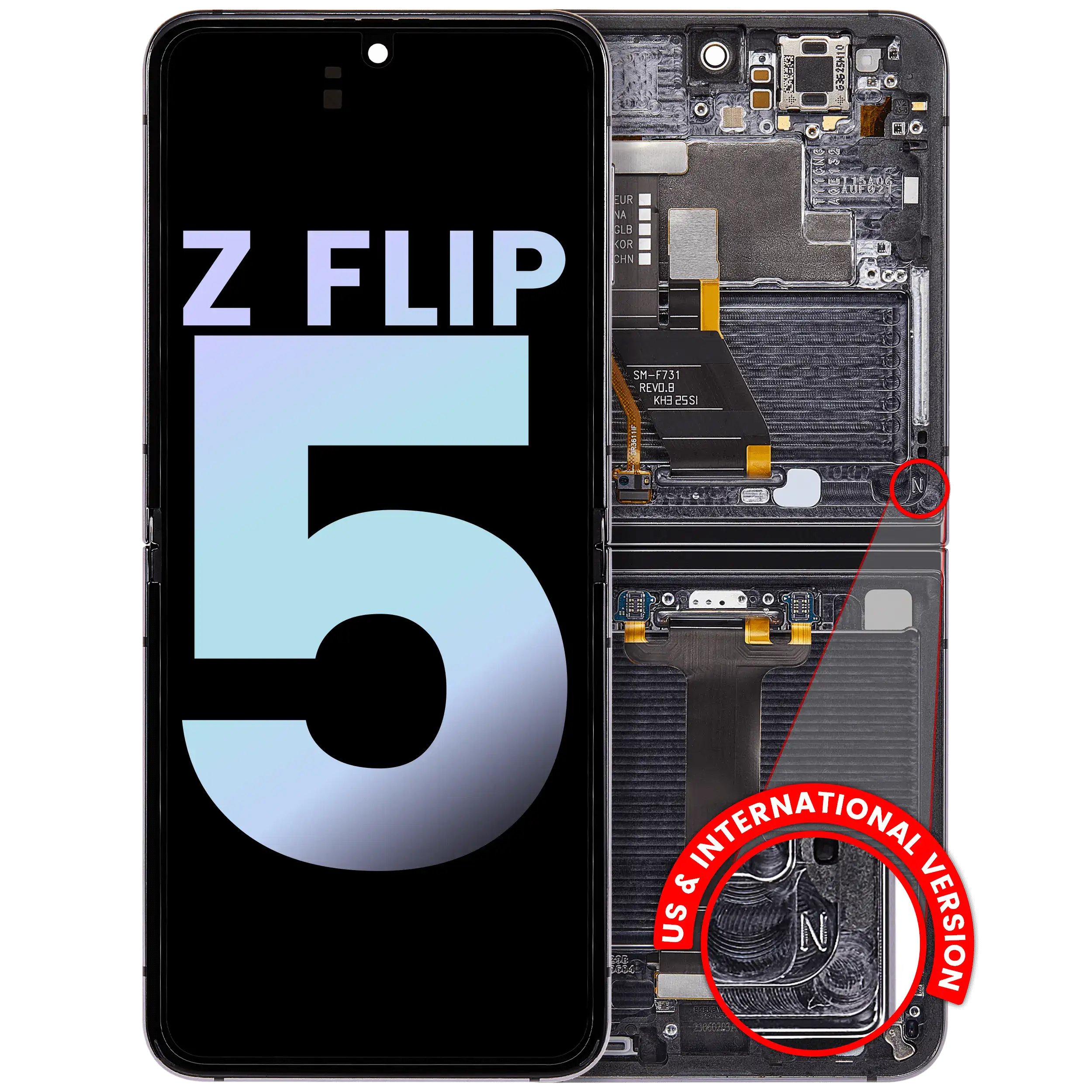 Inner OLED-Display mit Rahmen für Samsung Galaxy Z Flip 5 Graphite Service Pack