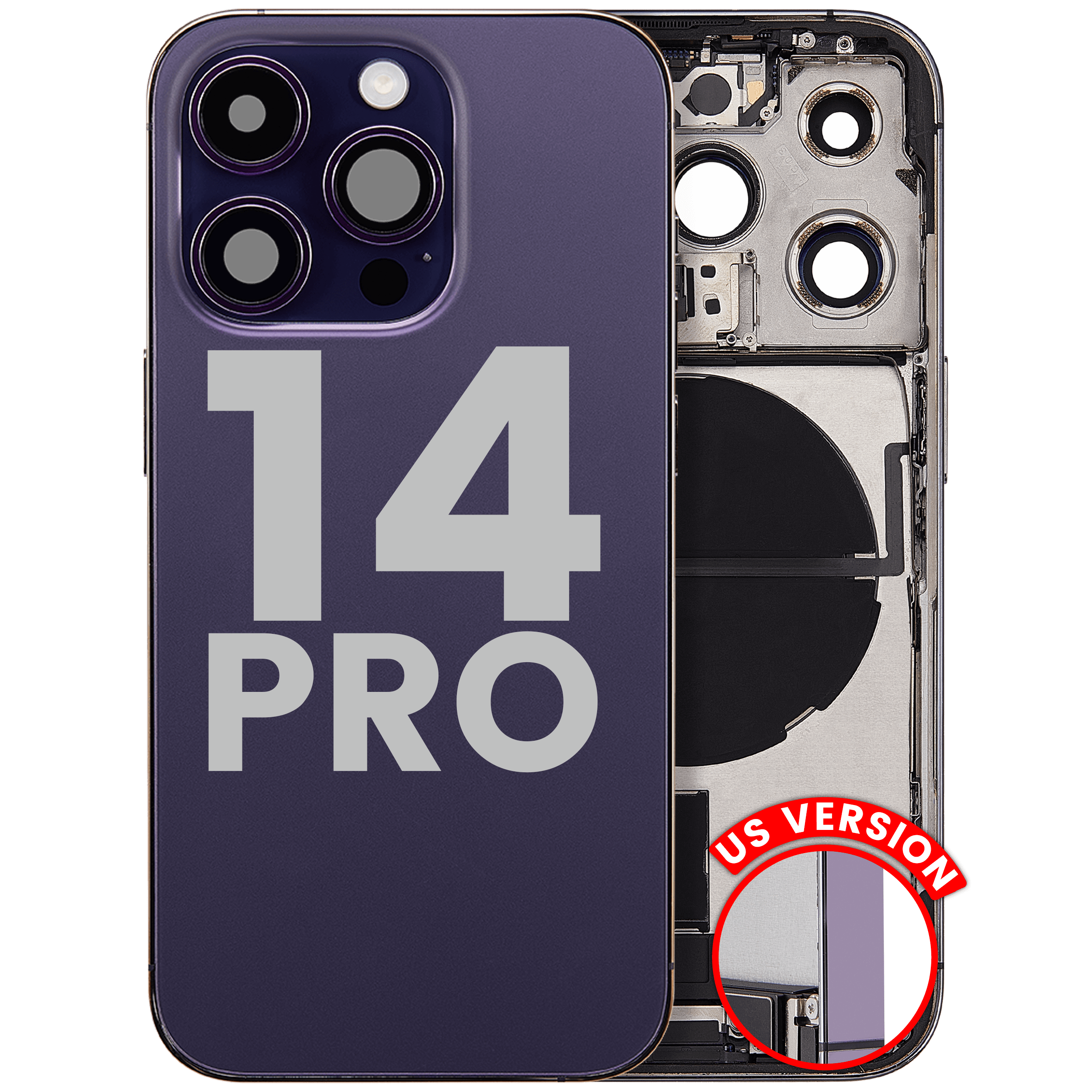 Back Cover with Charging Port Flex and Small Parts for iPhone 14 Pro (US Version) – Original OEM (Used, Quality B) – Deep Purple