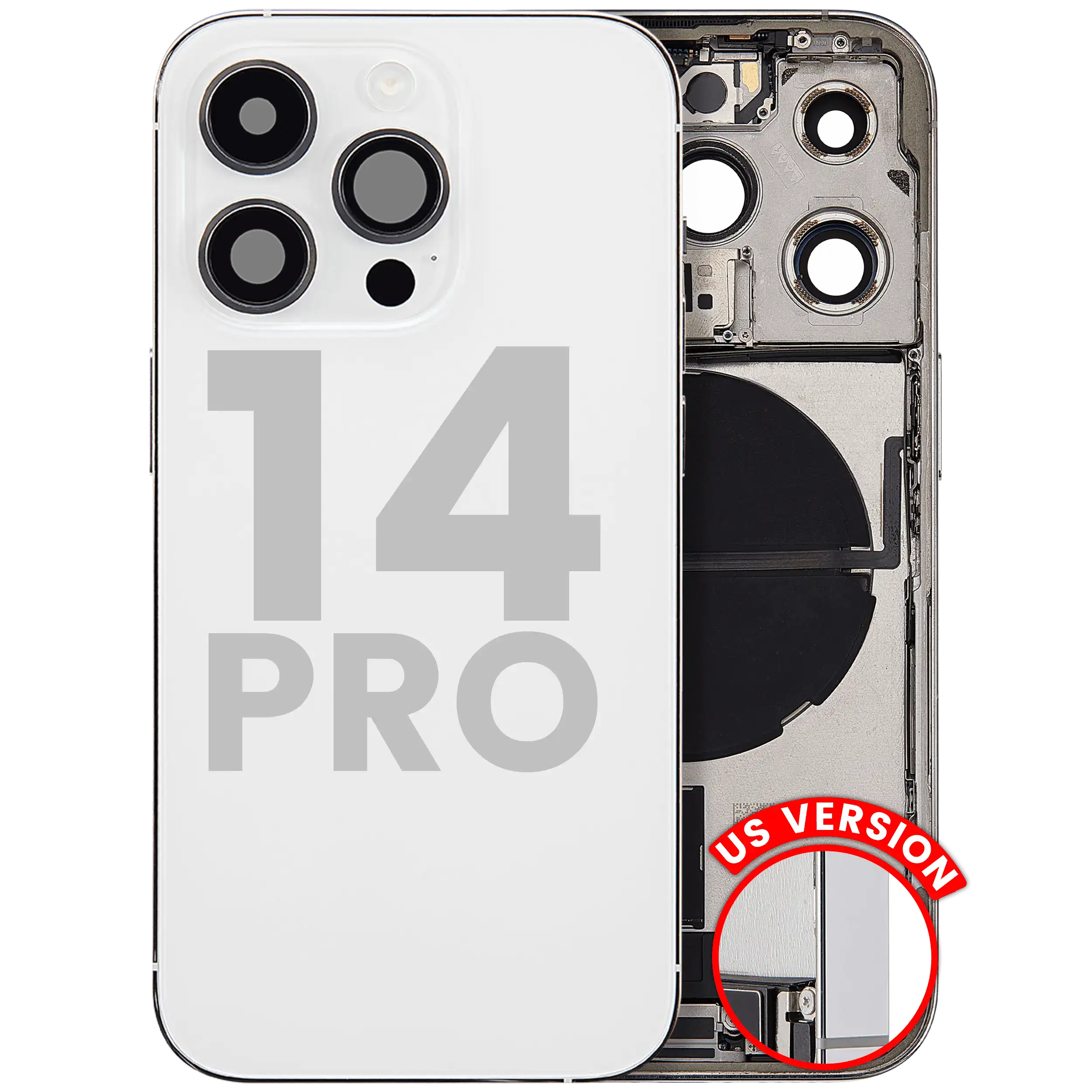 Back Cover/Frame with Charging Port Flex and Small Parts for iPhone 14 Pro (US Version) (Used OEM Disassembly, Quality A) (Silver)
