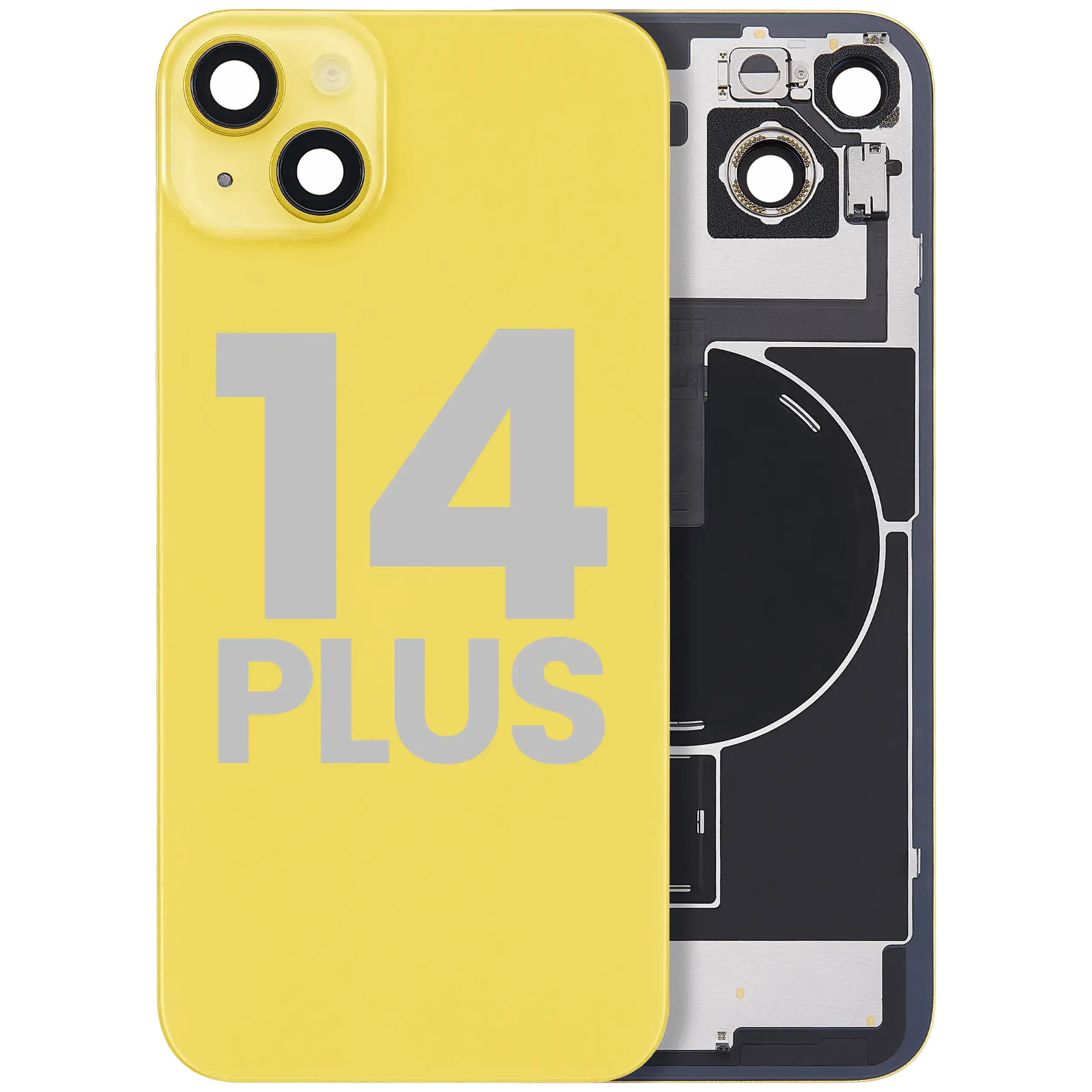 Back Cover with MagSafe Magnet, NFC, and Flash Flex Cable for iPhone 14 Plus (Used OEM Removal, Quality C) (Yellow)