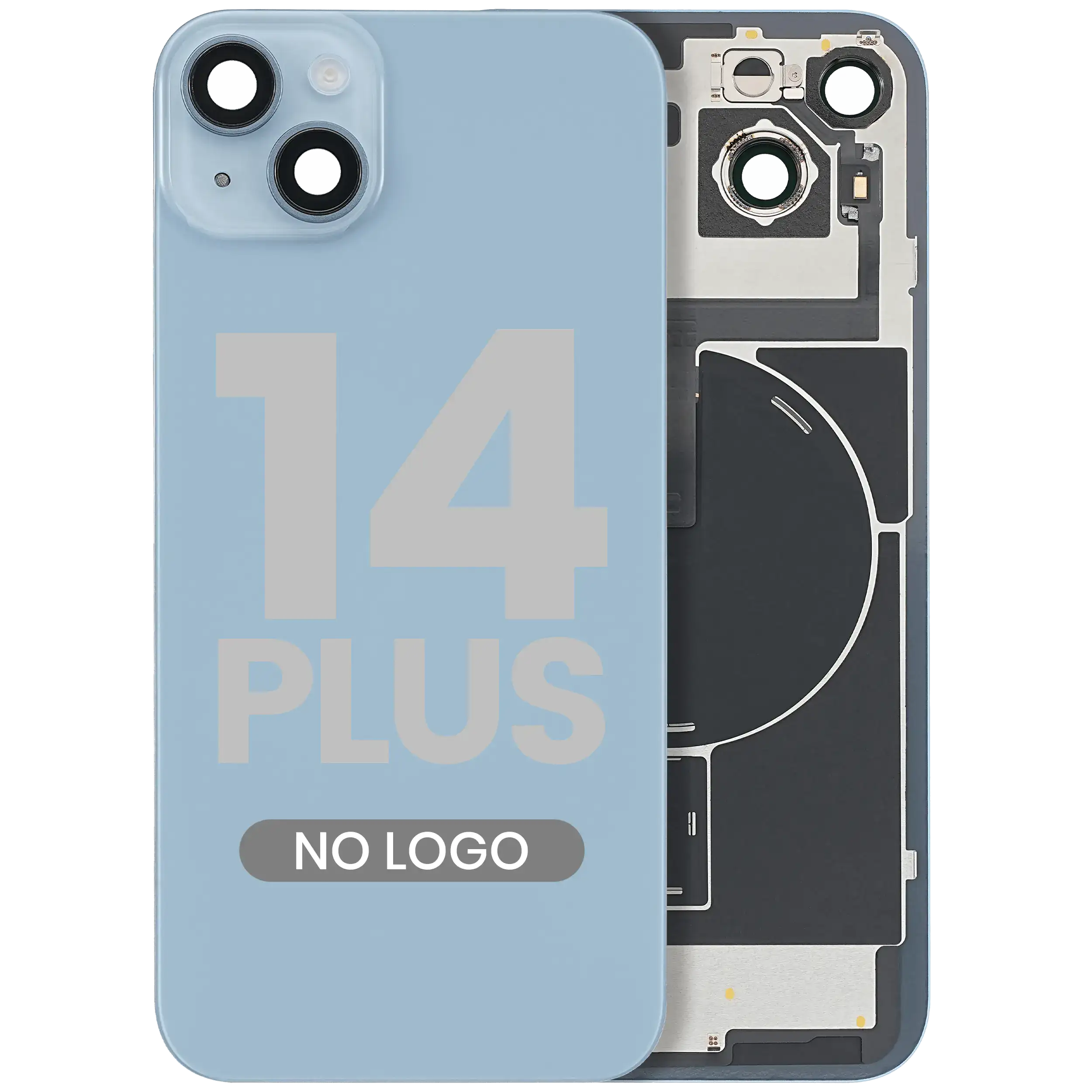 Backcover mit Stahlplatte mit Wireless NFC & MagSafe Magnet Pre-Installed für iPhone 14 Plus (ohne Logo) (Blau)