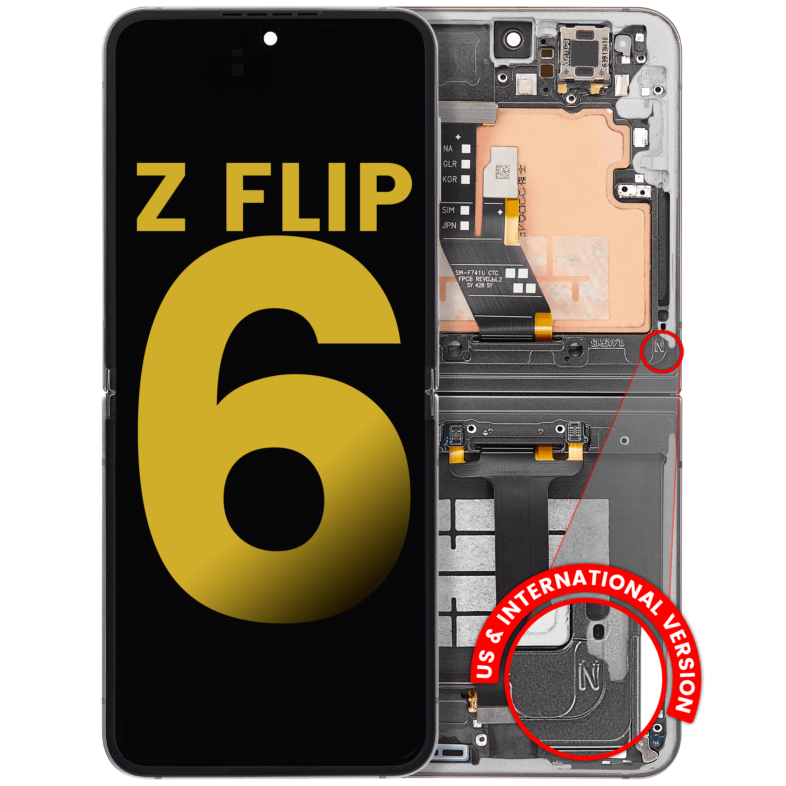 Internal OLED Display with Frame for Samsung Galaxy Z Flip 6 5G (US & International) (Refurbished) (Silver Shadow)