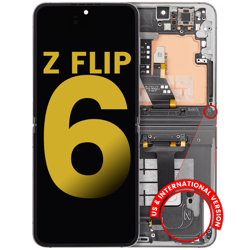 Internal OLED Display with Frame for Samsung Galaxy Z Flip 6 5G (US & International) (Refurbished) (Silver Shadow)