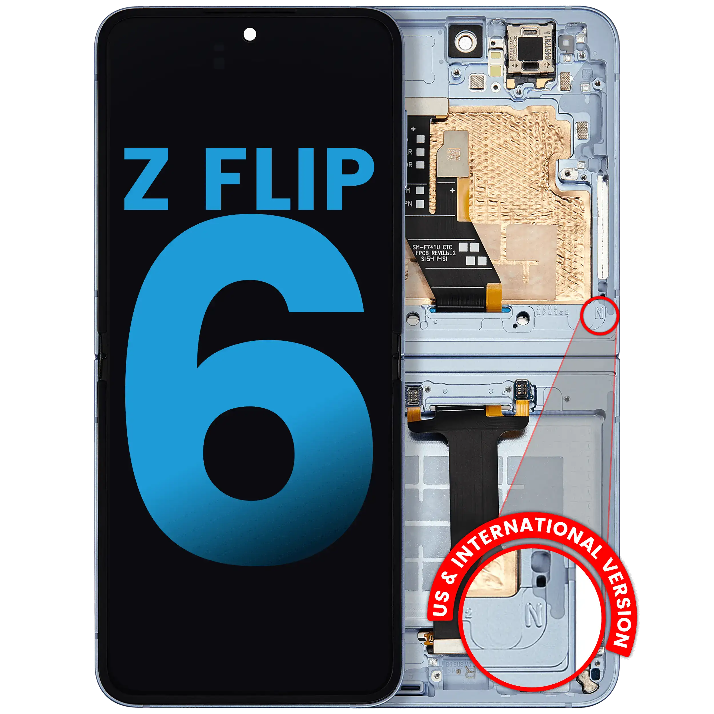 Innen OLED-Display mit Rahmen Samsung Z Flip6 Blau Aftermarket