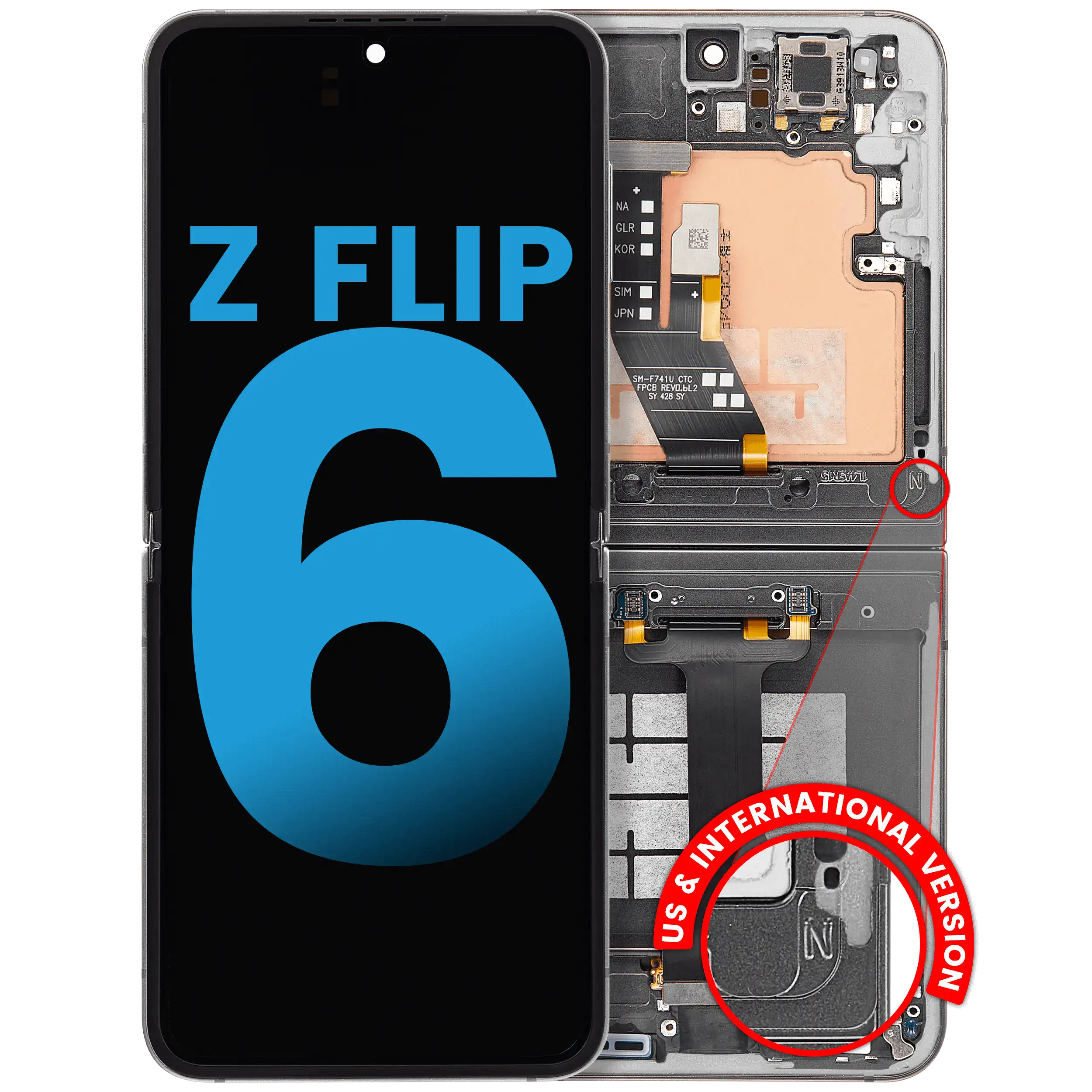 Innen-OLED-Display m. Rahmen f. Samsung Z Flip 6 5G (Aftermarket) (Silber)