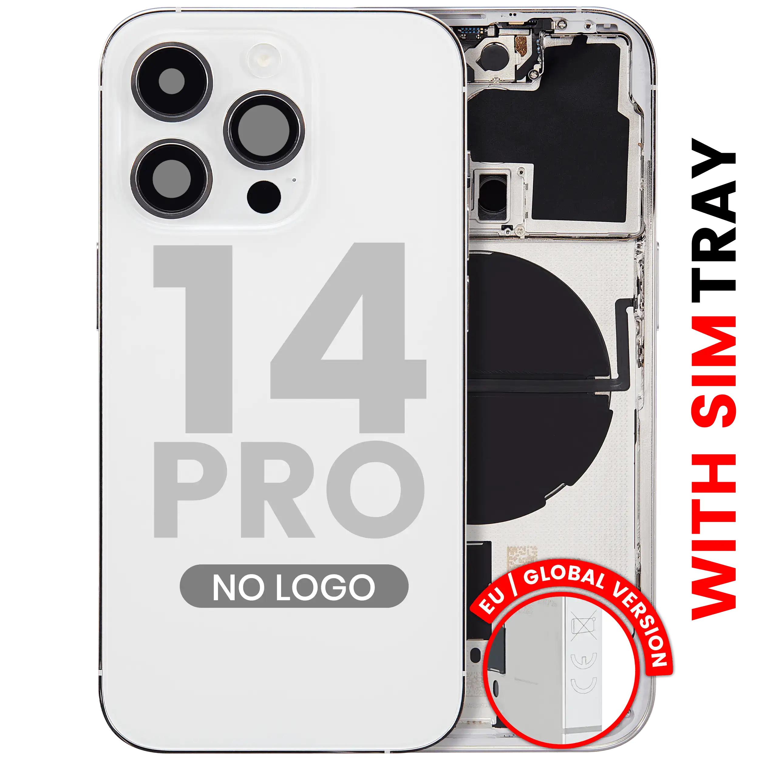 Back cover/frame with small parts for iPhone 14 Pro (EU / Global Version) (Aftermarket Plus) (Silver)