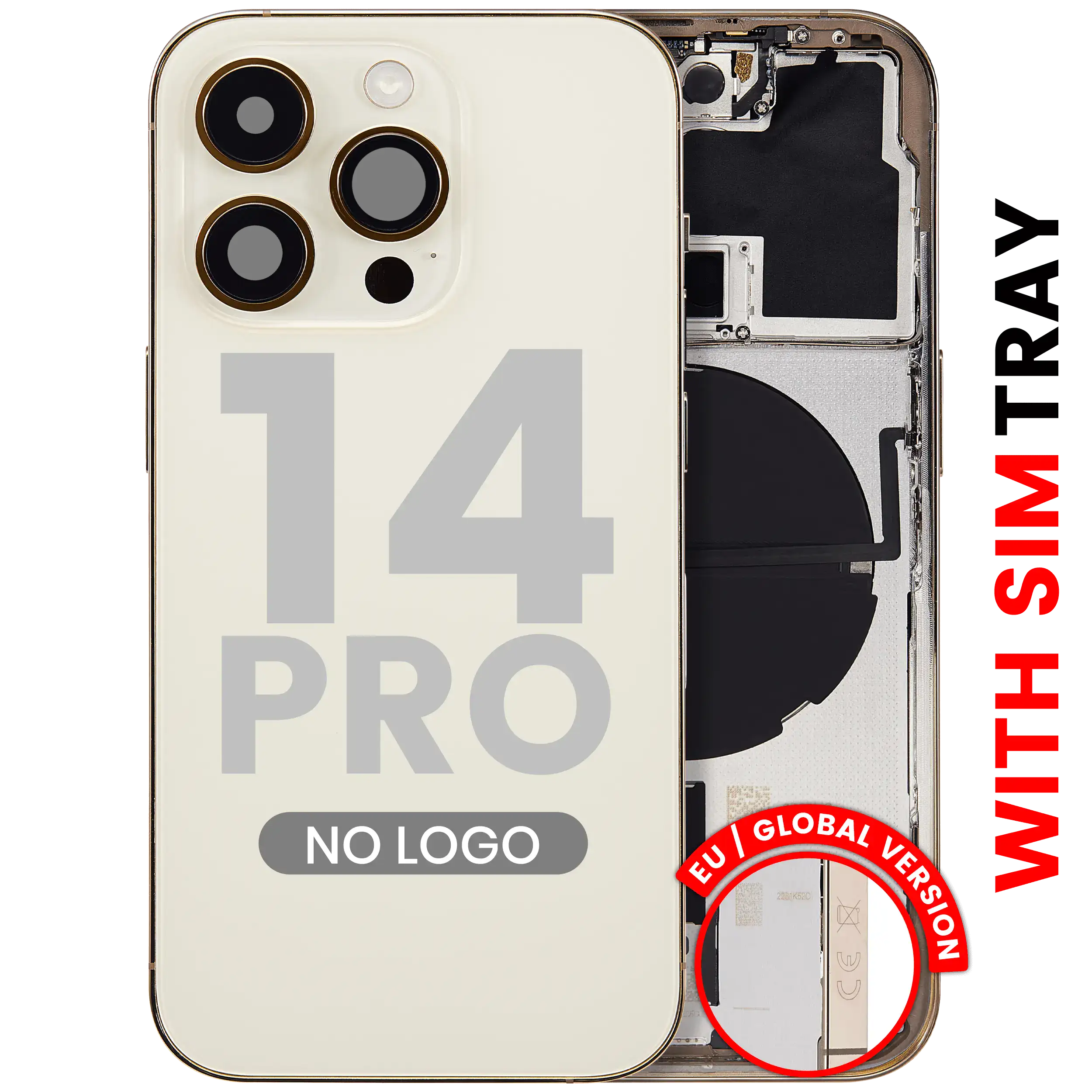 Backcover+Rahmen mit Kleinteilen für iPhone 14 Pro Gold (Aftermarket Plus)