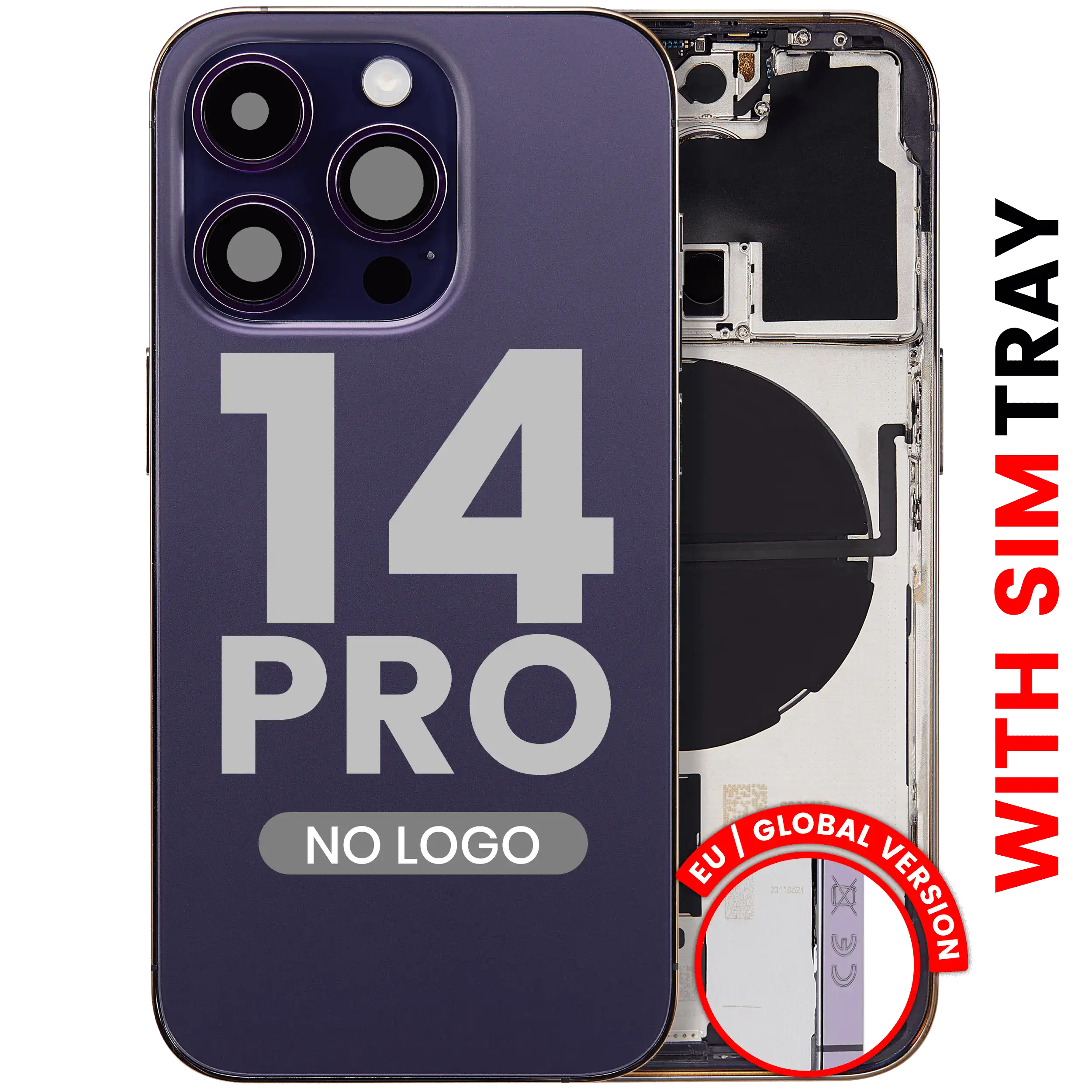 Backcover/Rahmen mit Kleinteilen iPhone 14 Pro Deep Purple Aftermarket Plus