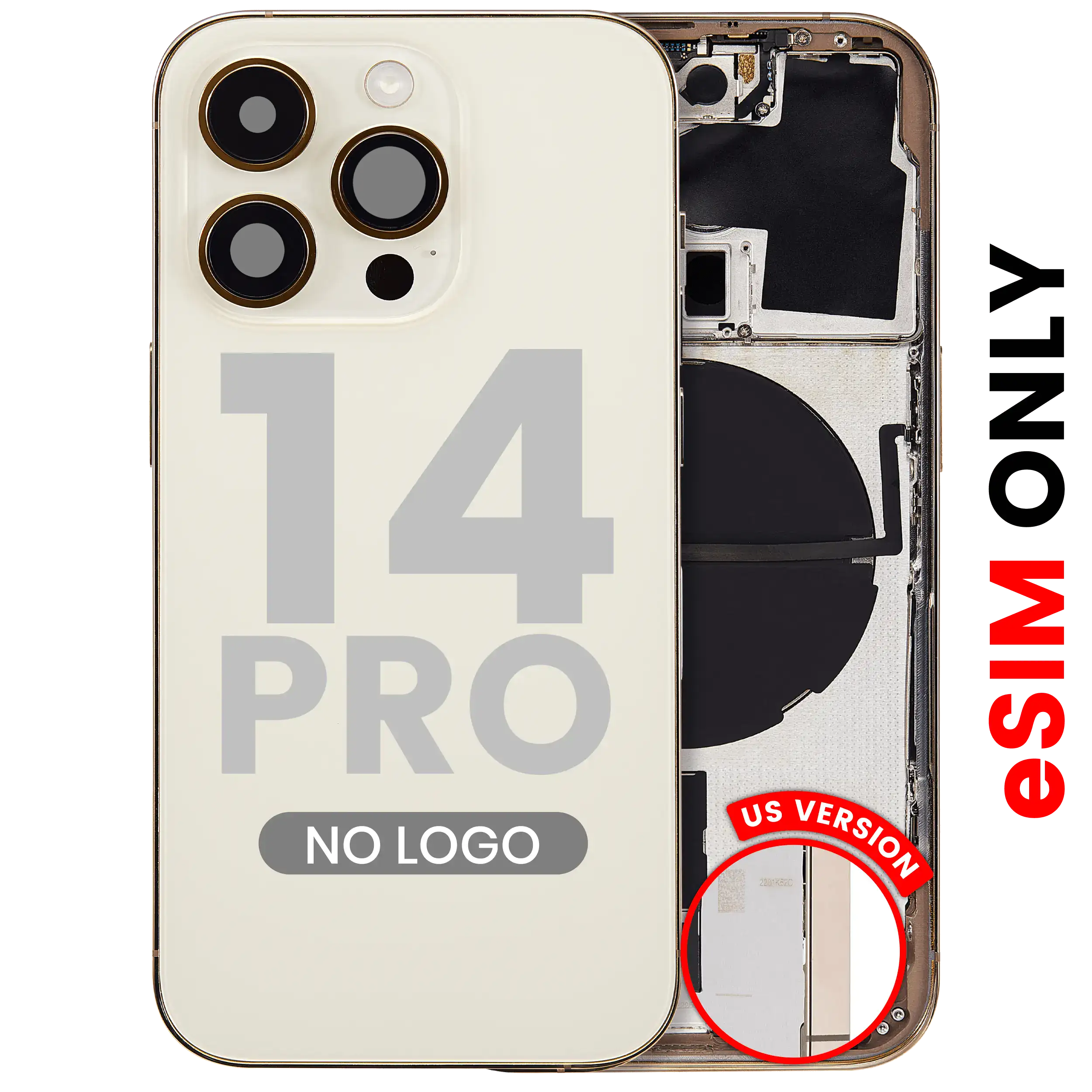 Back Cover/Frame with Small Parts for iPhone 14 Pro (US Version) (Aftermarket Plus) (Gold)