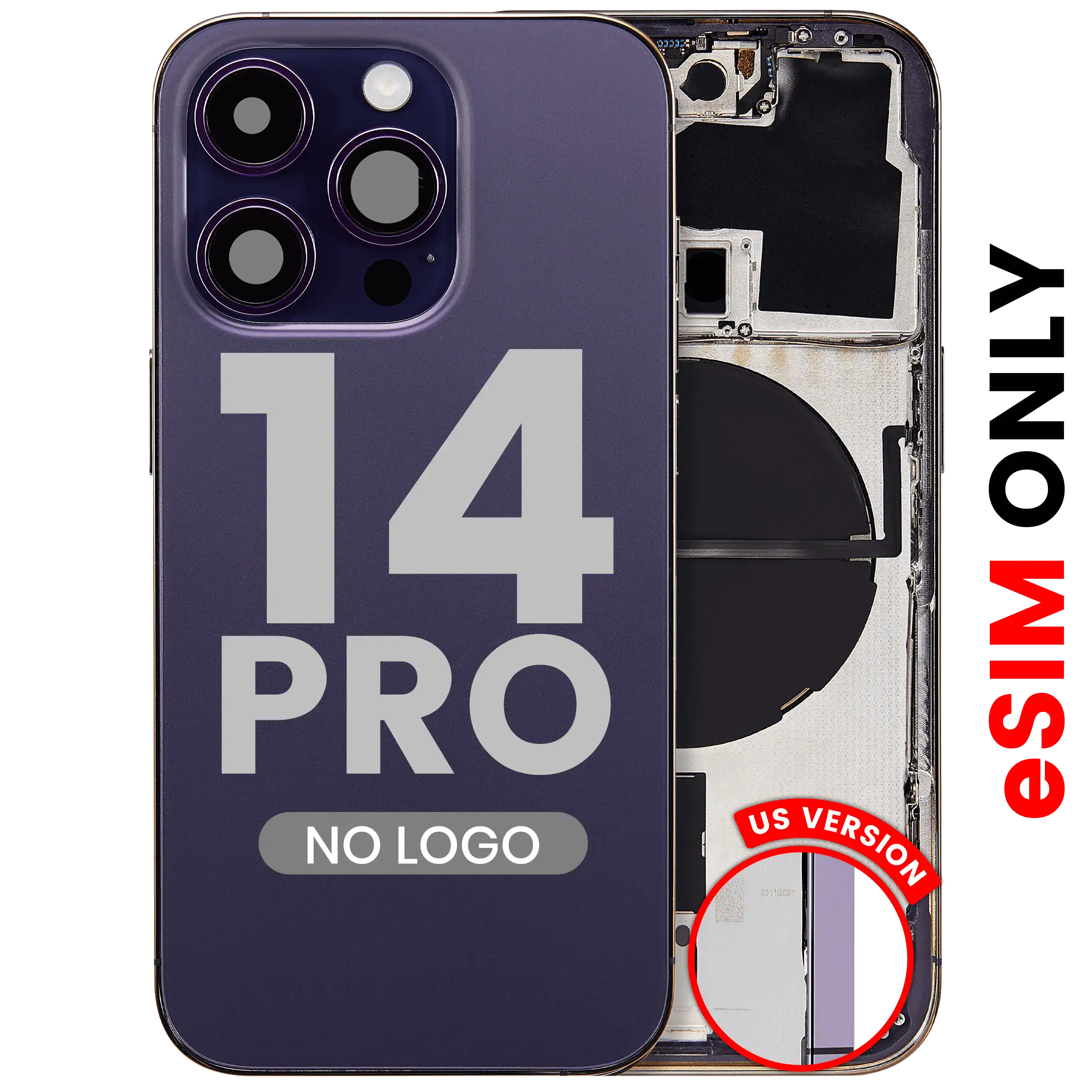 Back cover/Frame with small parts for iPhone 14 Pro (US version) (Aftermarket Plus) (Deep Purple)