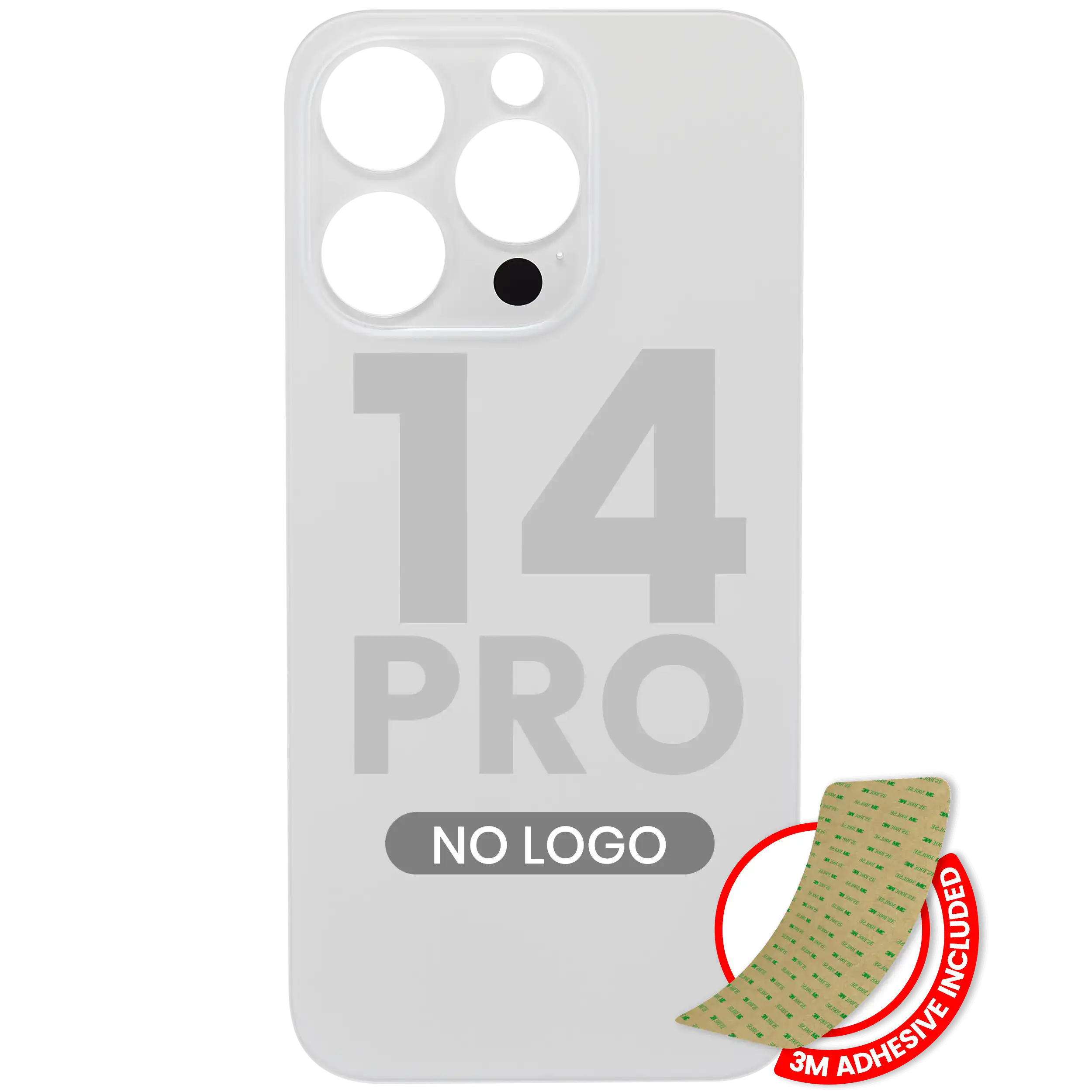 Backcover mit 3M-Kleber für iPhone 14 Pro (ohne Logo / großes Kameraloch) (Silbe