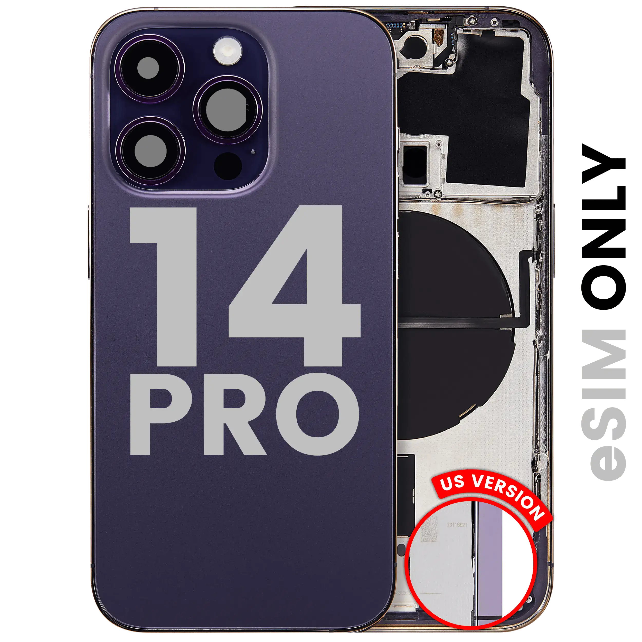 Back Cover/Frame with Small Parts for iPhone 14 Pro (US Version) (Used OEM Pull, C Quality) (Deep Purple)
