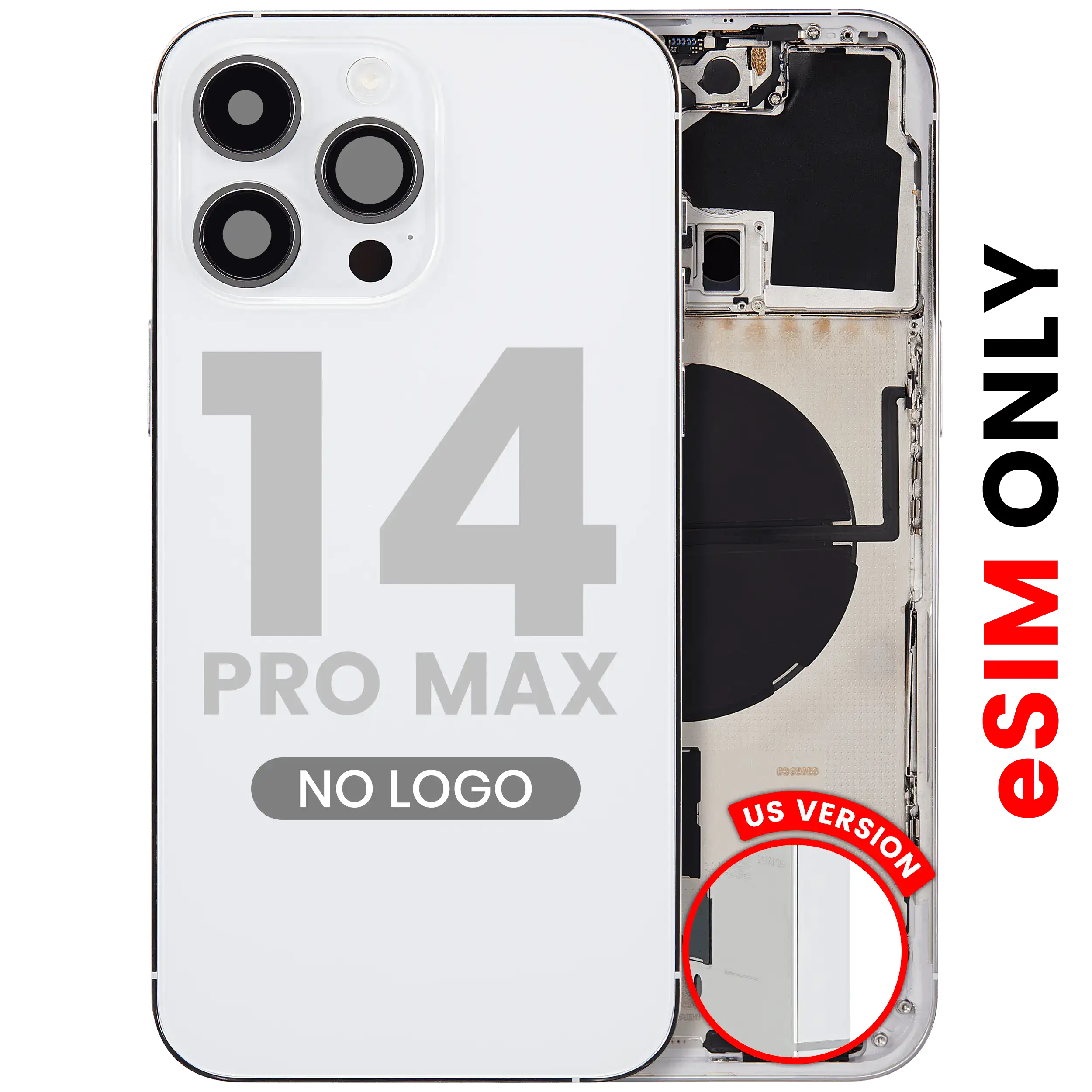 Backcover mit Kleinteilen für iPhone 14 Pro Max US Silber Aftermarket Plus