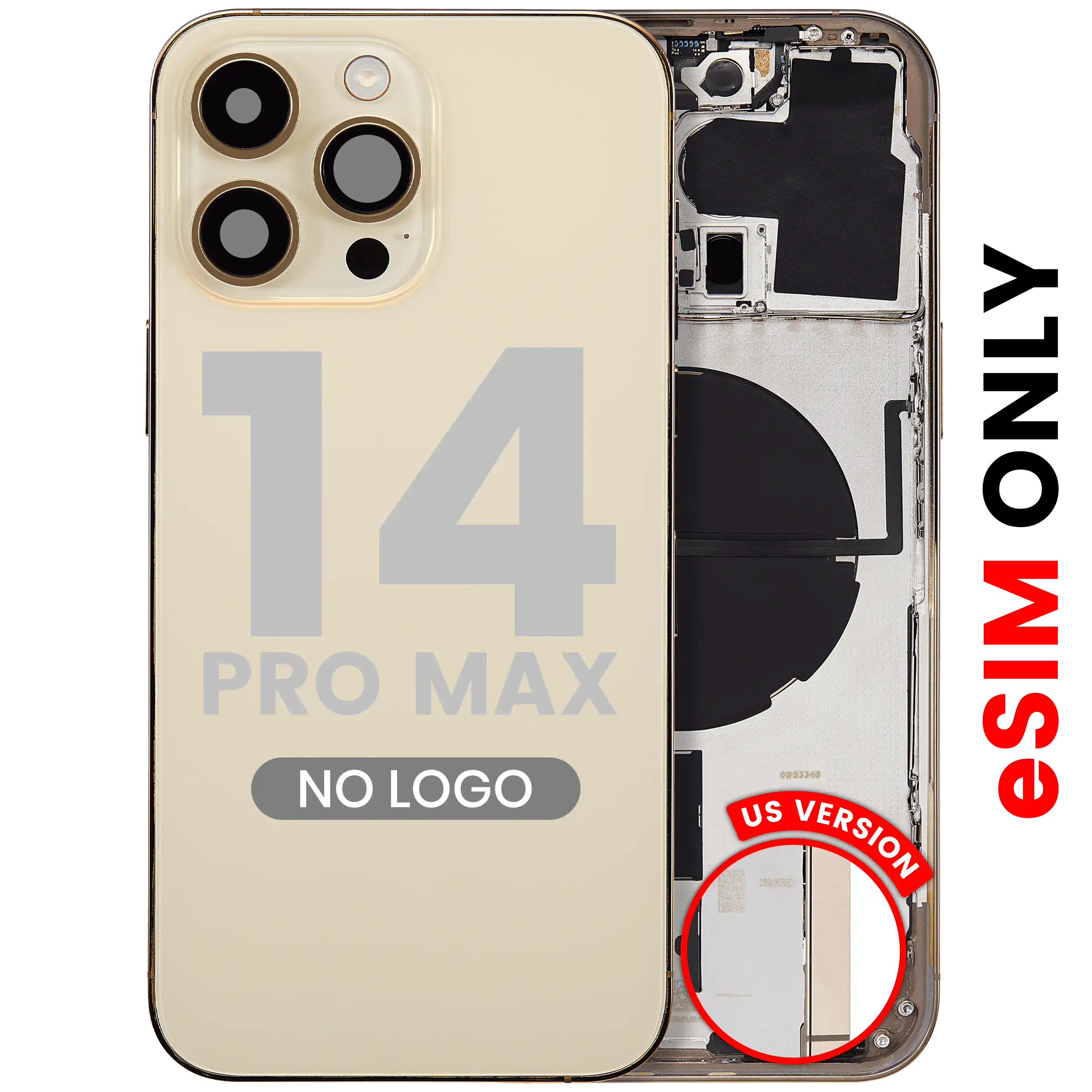 Back Cover/Frame with Small Parts for iPhone 14 Pro Max (US Version) (Aftermarket Plus) (Gold)