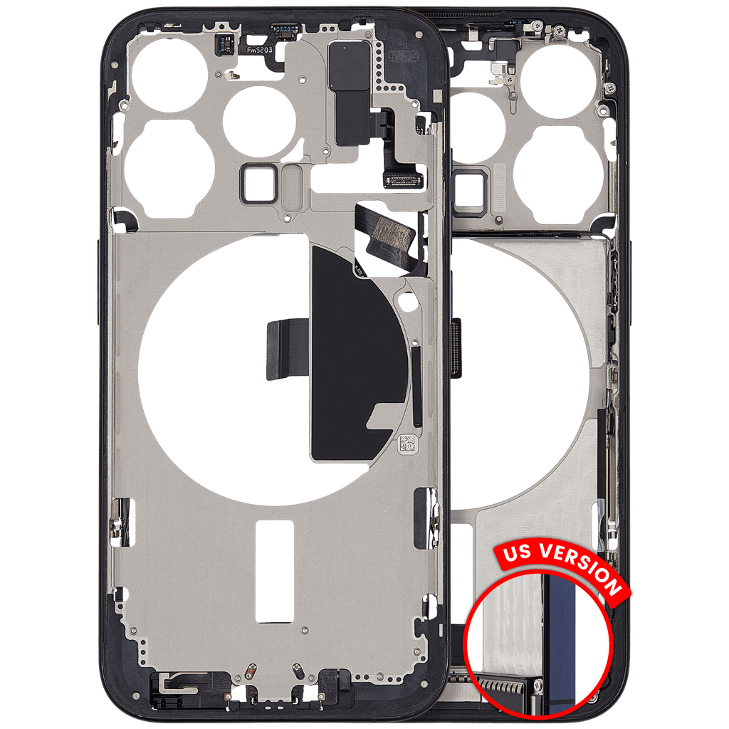 Midframe/Frame with Charging Port Flex and Small Parts for iPhone 15 Pro (US Version) (Used OEM Pull, B-Grade, Blue Titanium)