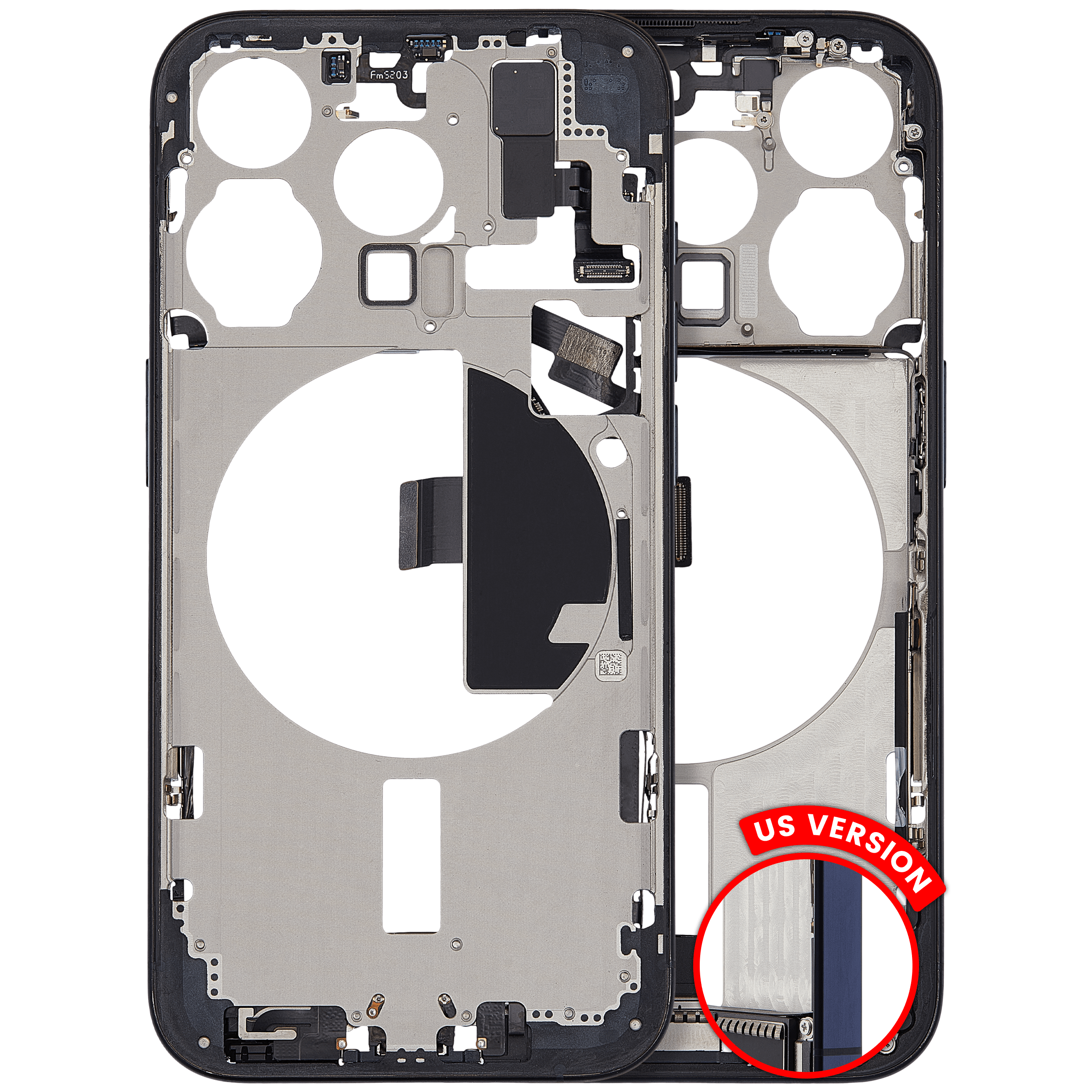Midframe/Frame with Charging Port Flex and Small Parts for iPhone 15 Pro (US Version) (Used OEM Pull, B-Grade, Blue Titanium)