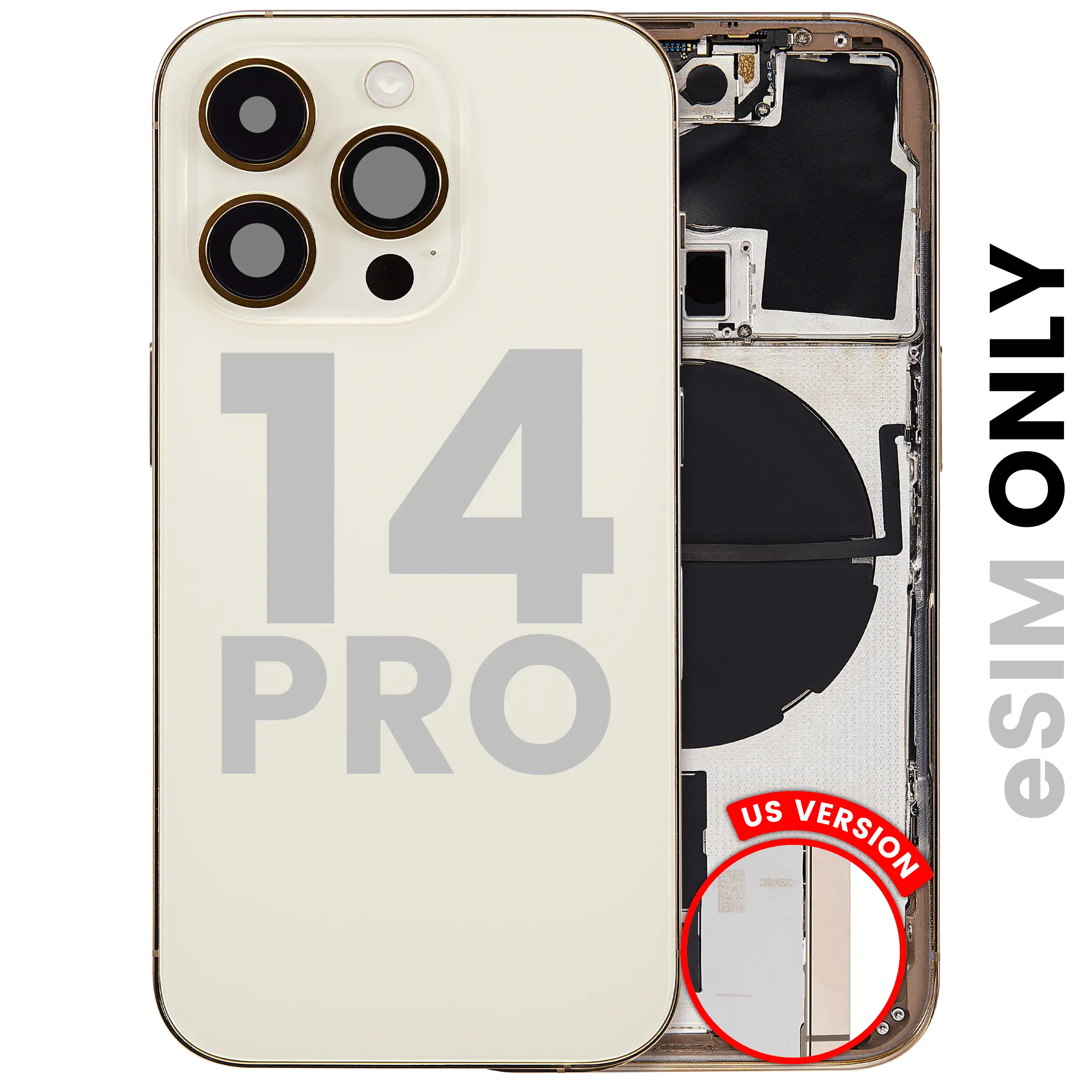Back Cover/Frame with Small Components for iPhone 14 Pro (US Version) (Used OEM Pull, Grade B) (Gold)