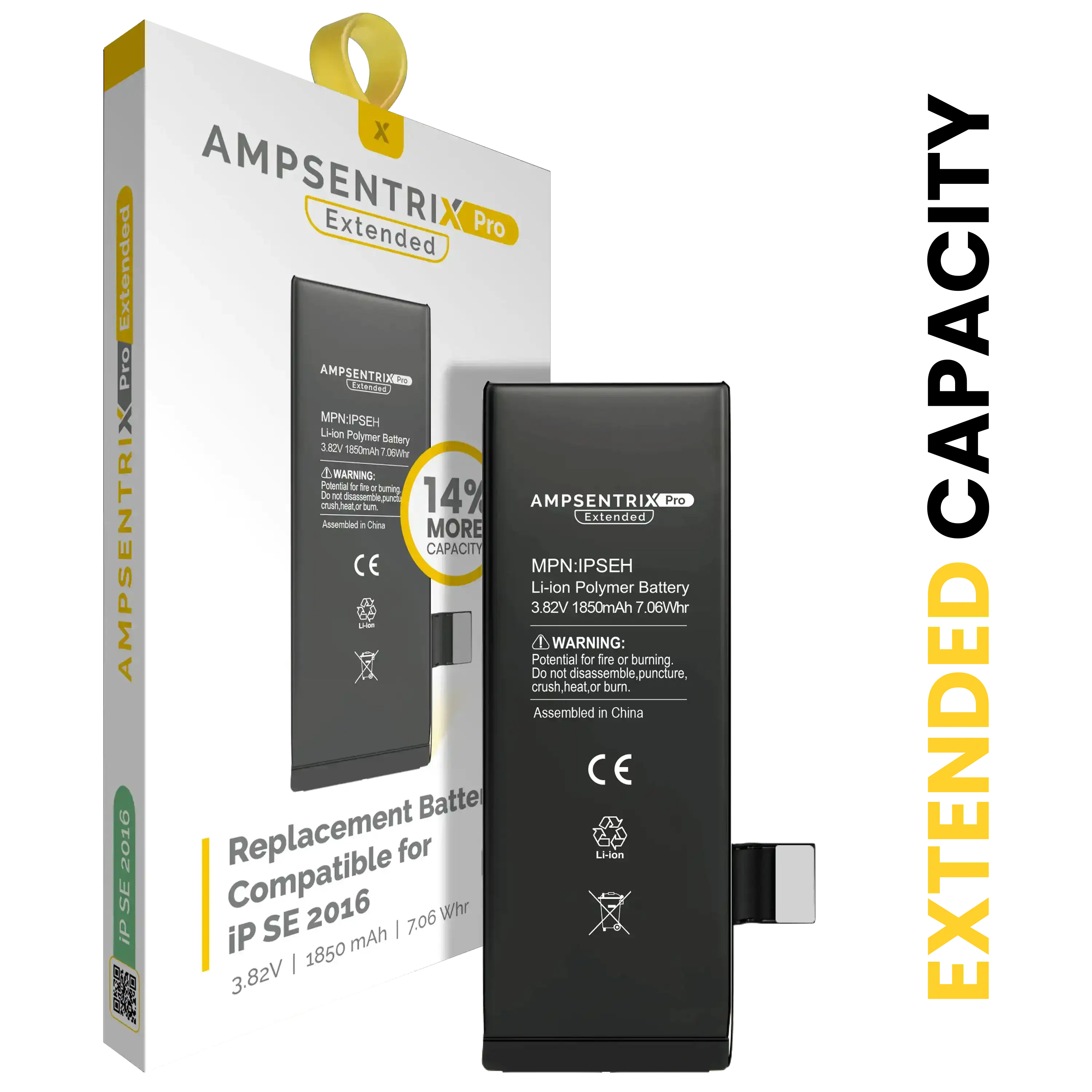 Replacement battery for iPhone SE (2016) (AmpSentrix Pro Extended)