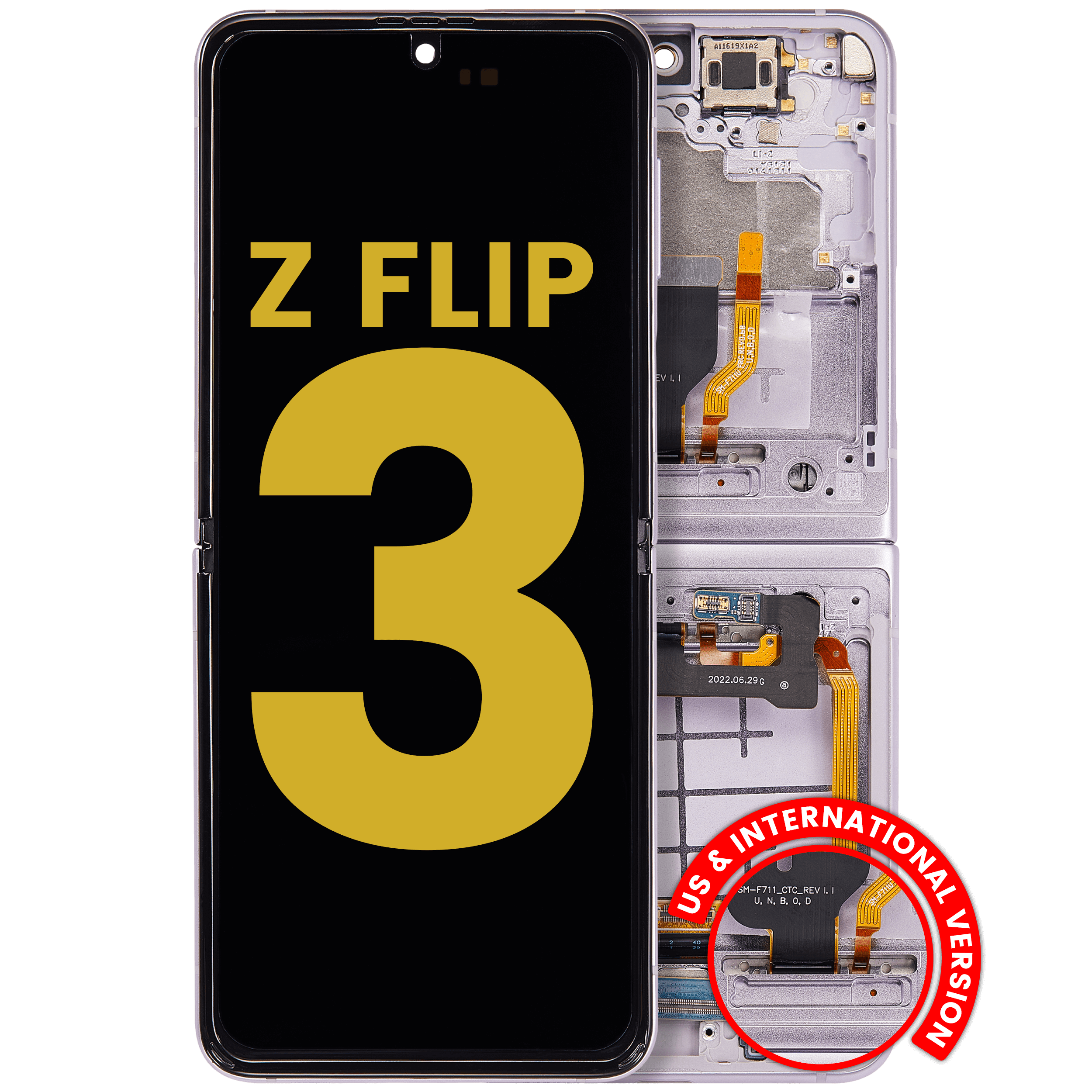 Internal OLED Module with Frame for Samsung Galaxy Z Flip 3 5G (US & International) (Refurbished) (Lavender)