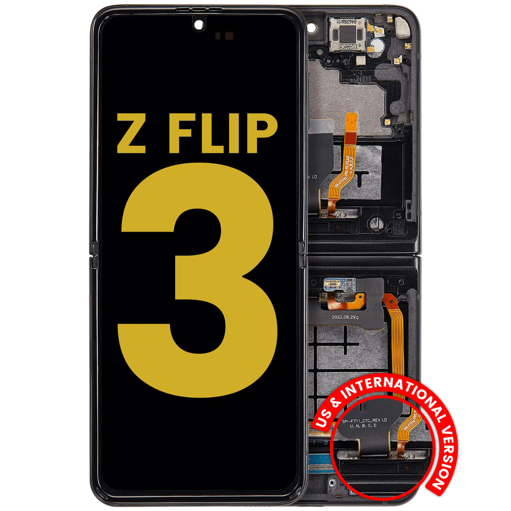 Inner OLED Display with Frame for Samsung Galaxy Z Flip 3 5G (US & International) (Refurbished) (Phantom Black)